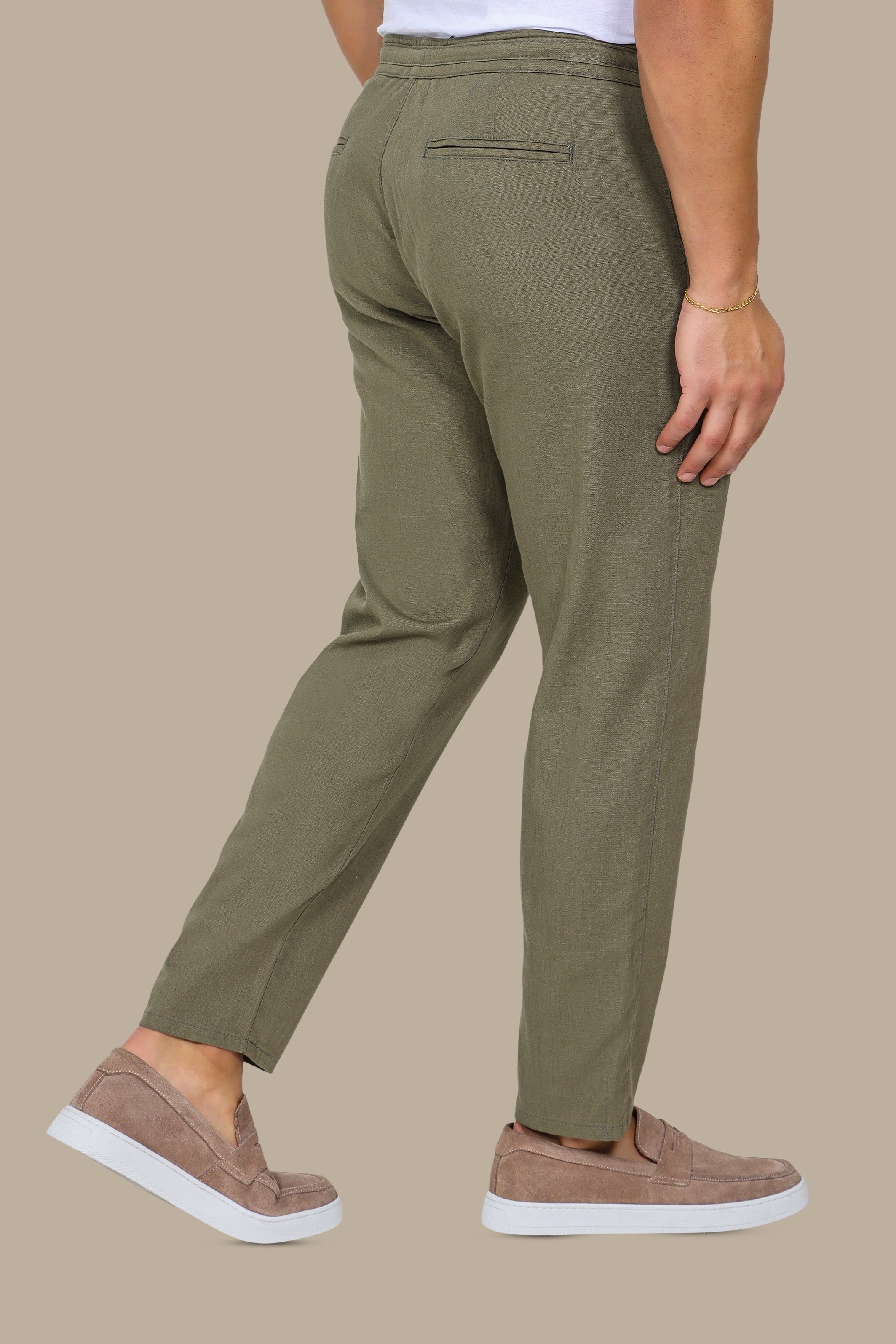 Khaki Linen Fil-à-Fil Pants