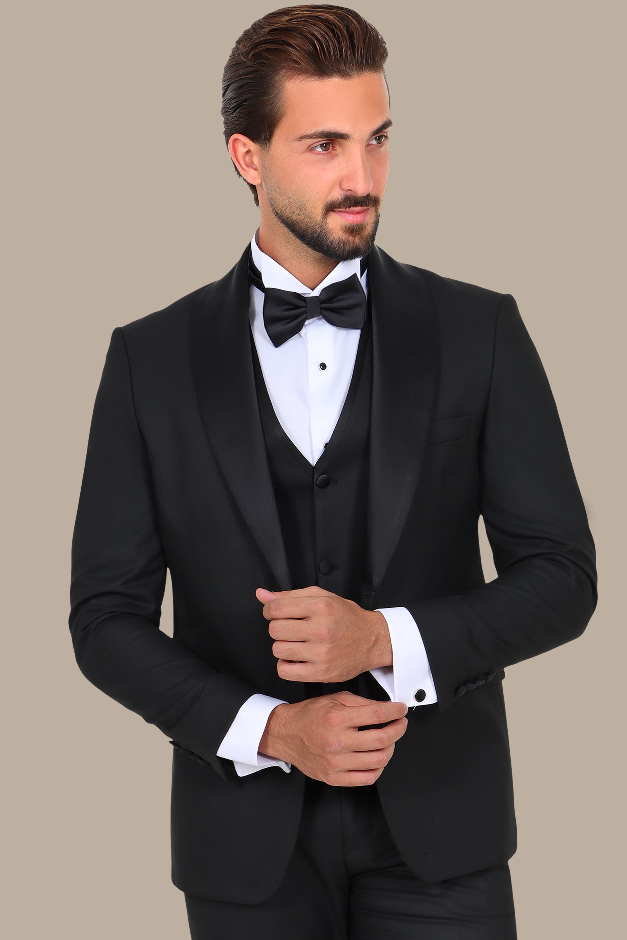 4-Piece Tuxedo Shawl Collar Plain Black