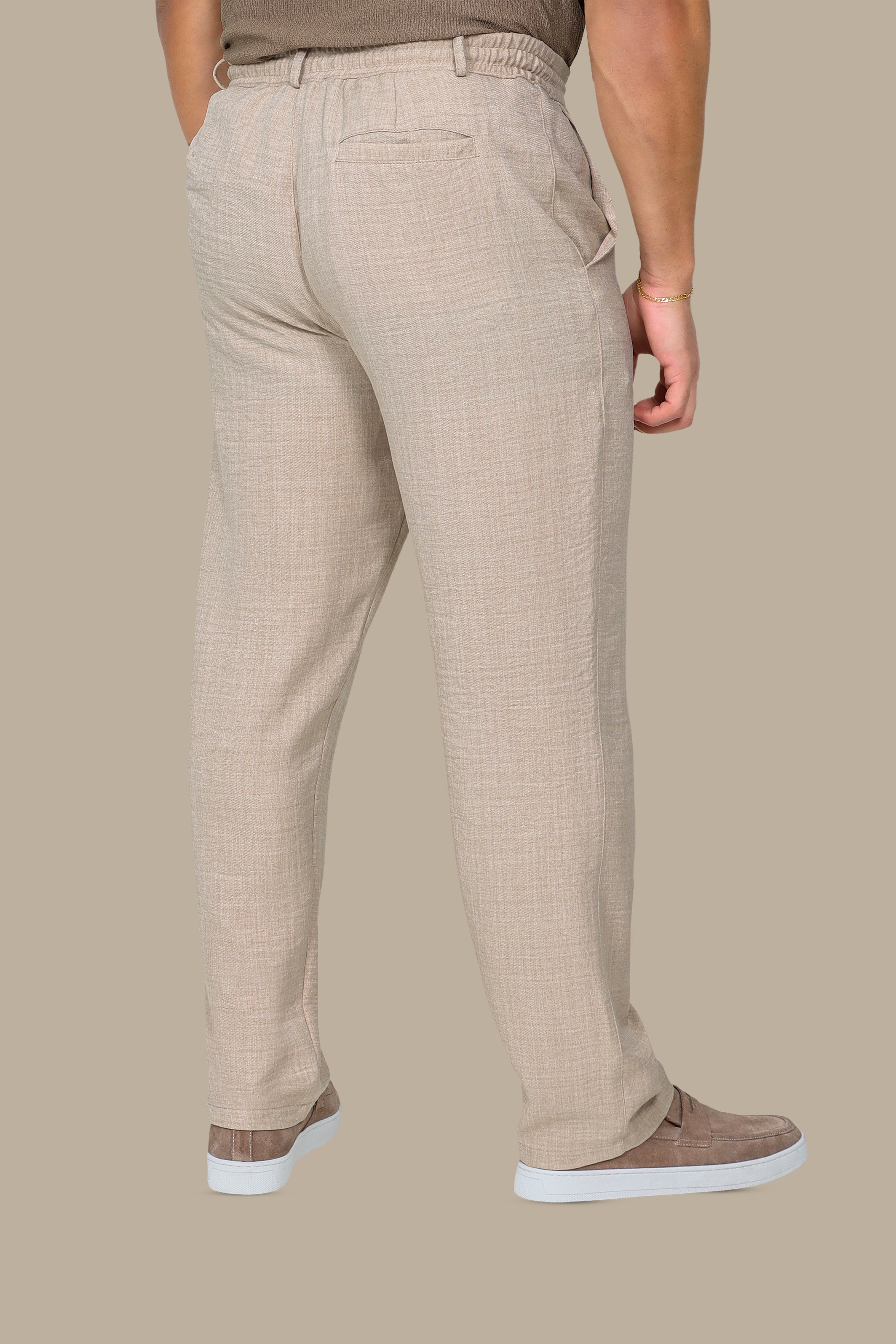 Beige Linen Regular Cut Pants