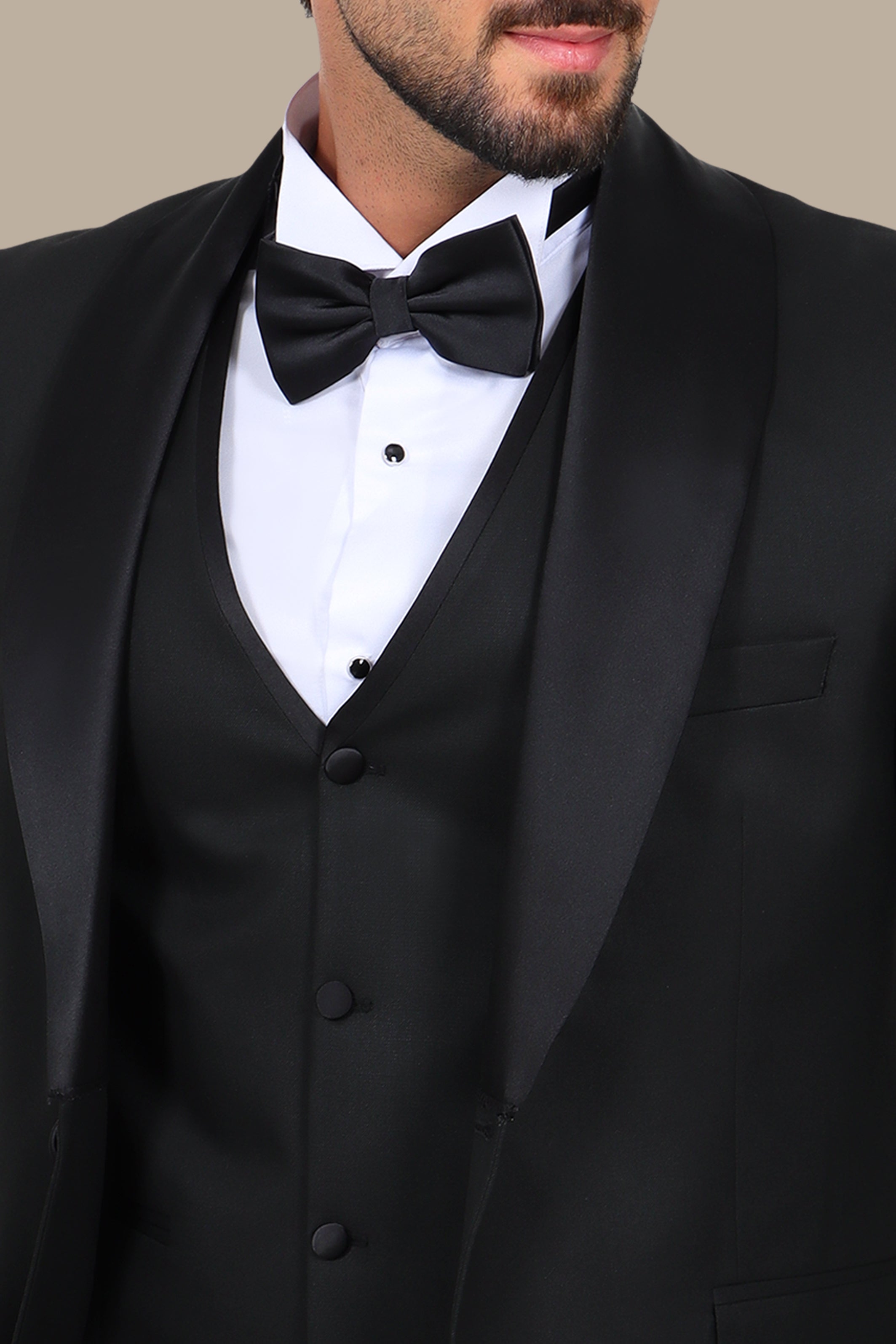 4-Piece Tuxedo Shawl Collar Plain Black
