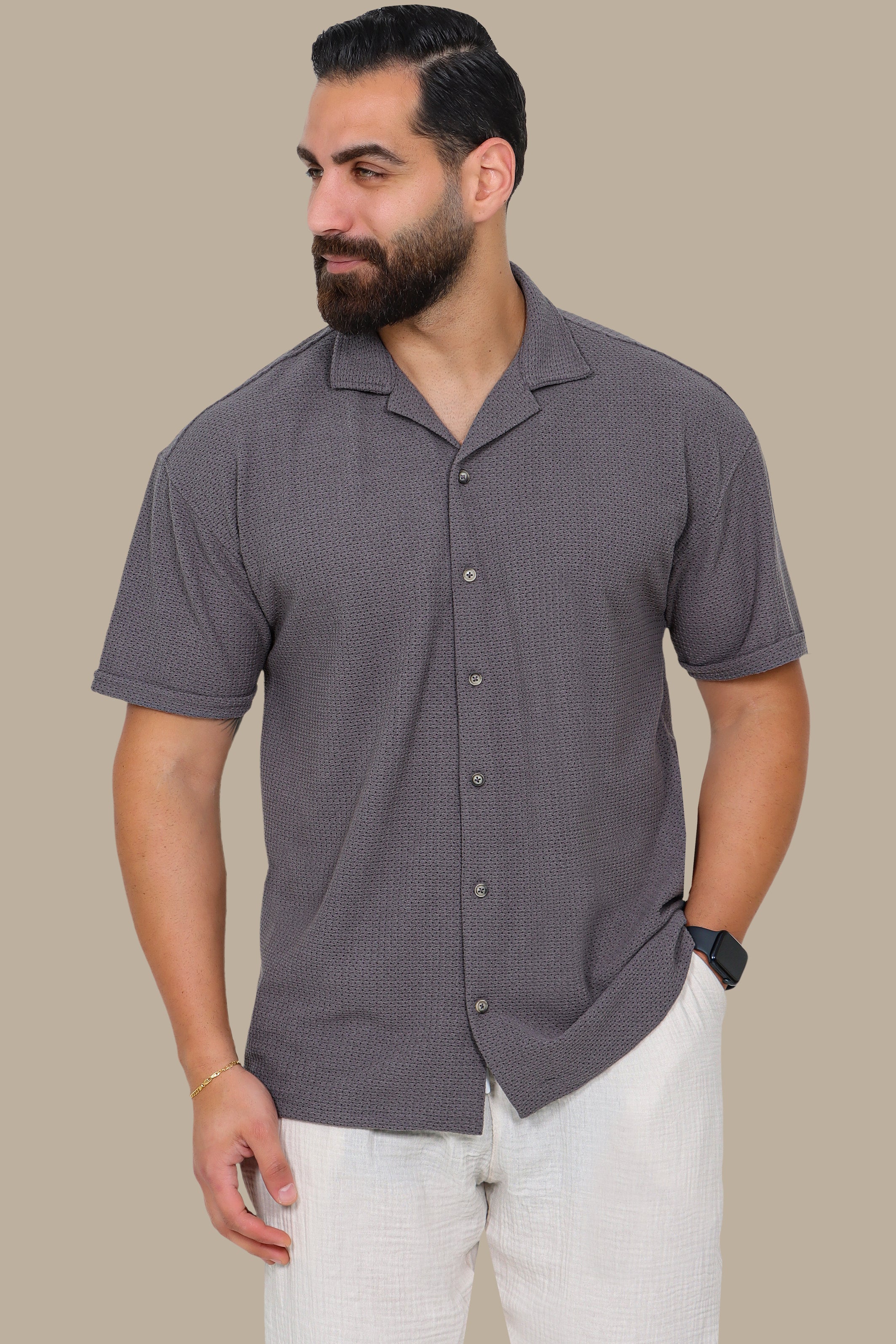 Grey Short-Sleeve Shirt – Regular Fit