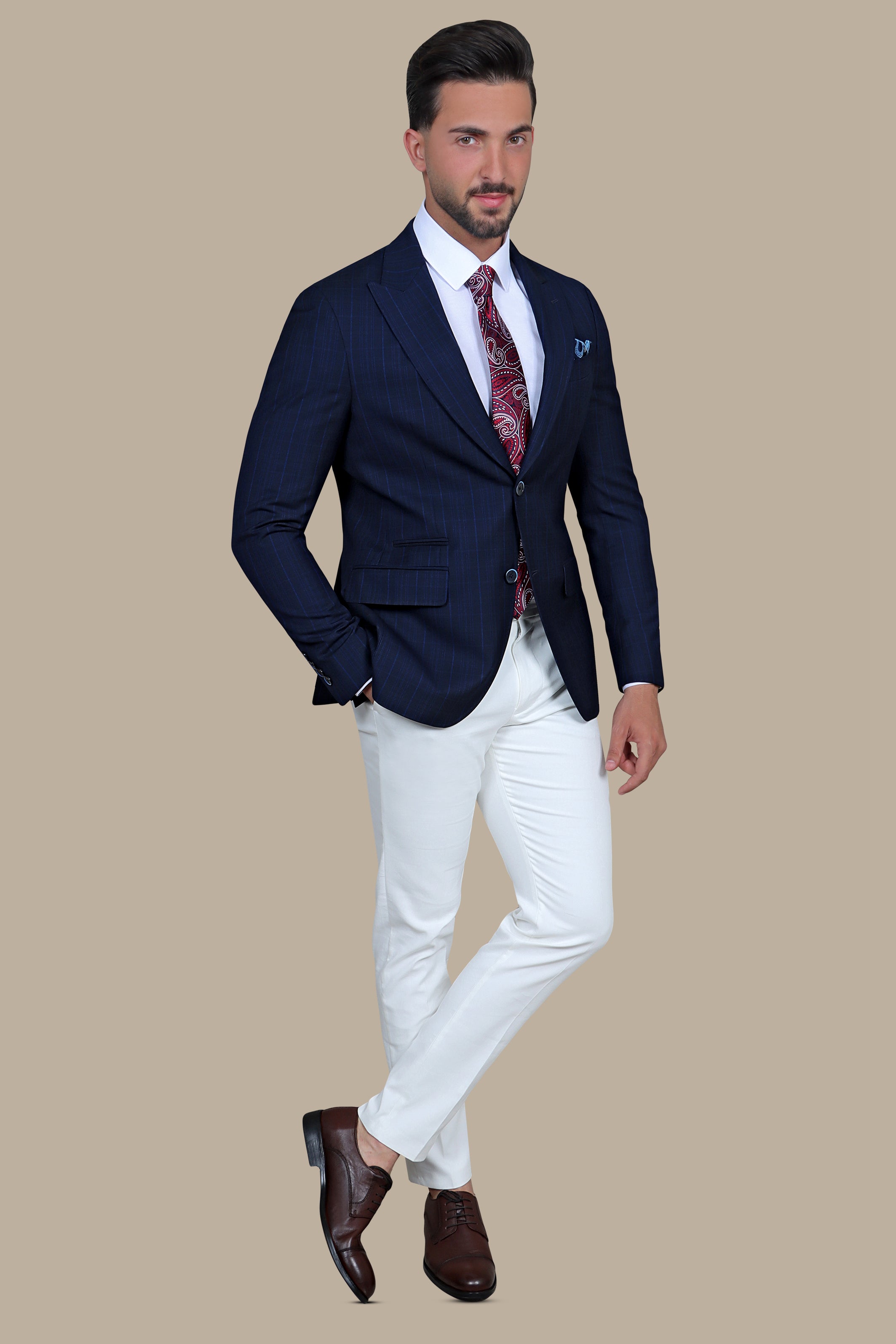 Checked Peak Blazer – Navy