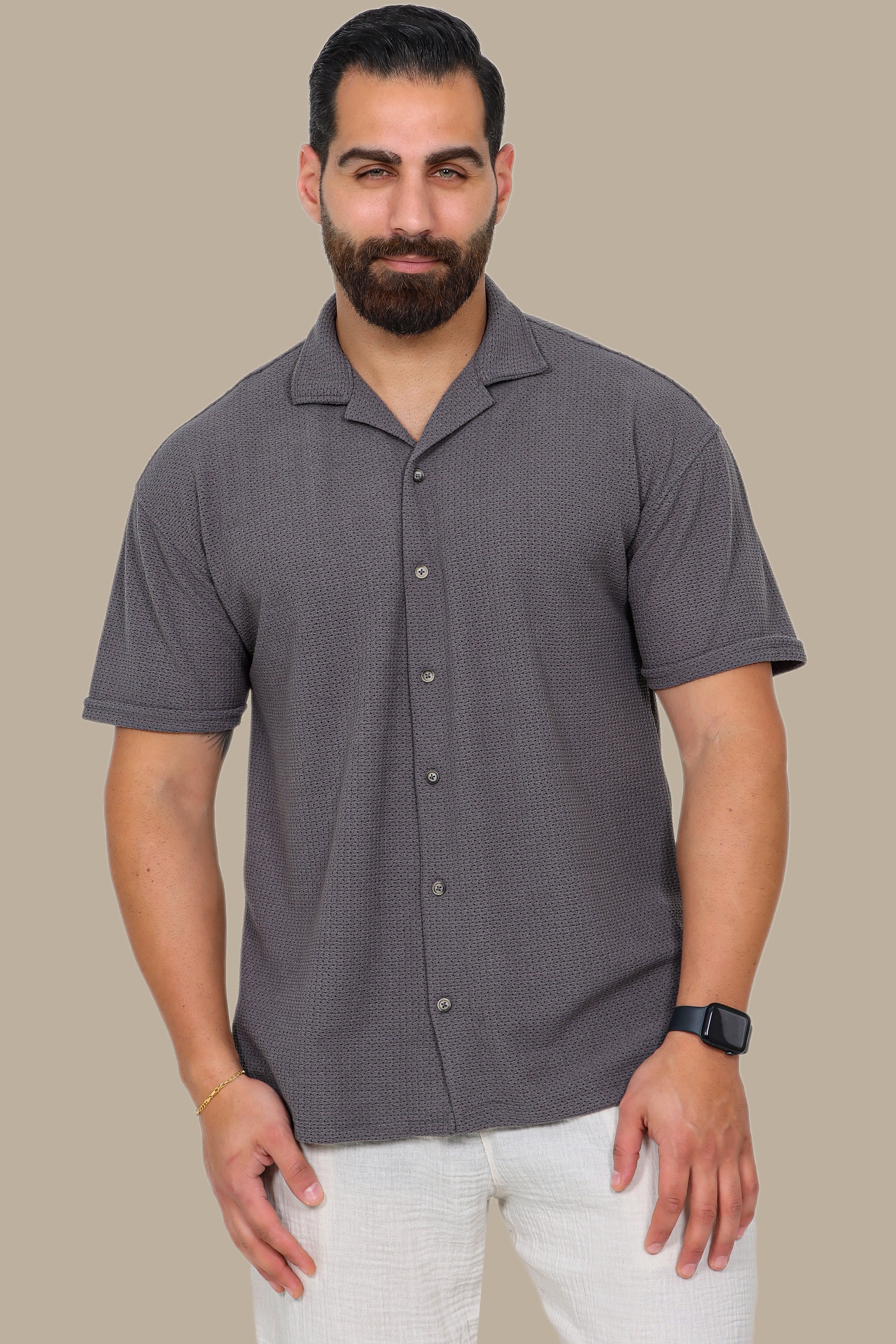 Grey Short-Sleeve Shirt – Regular Fit