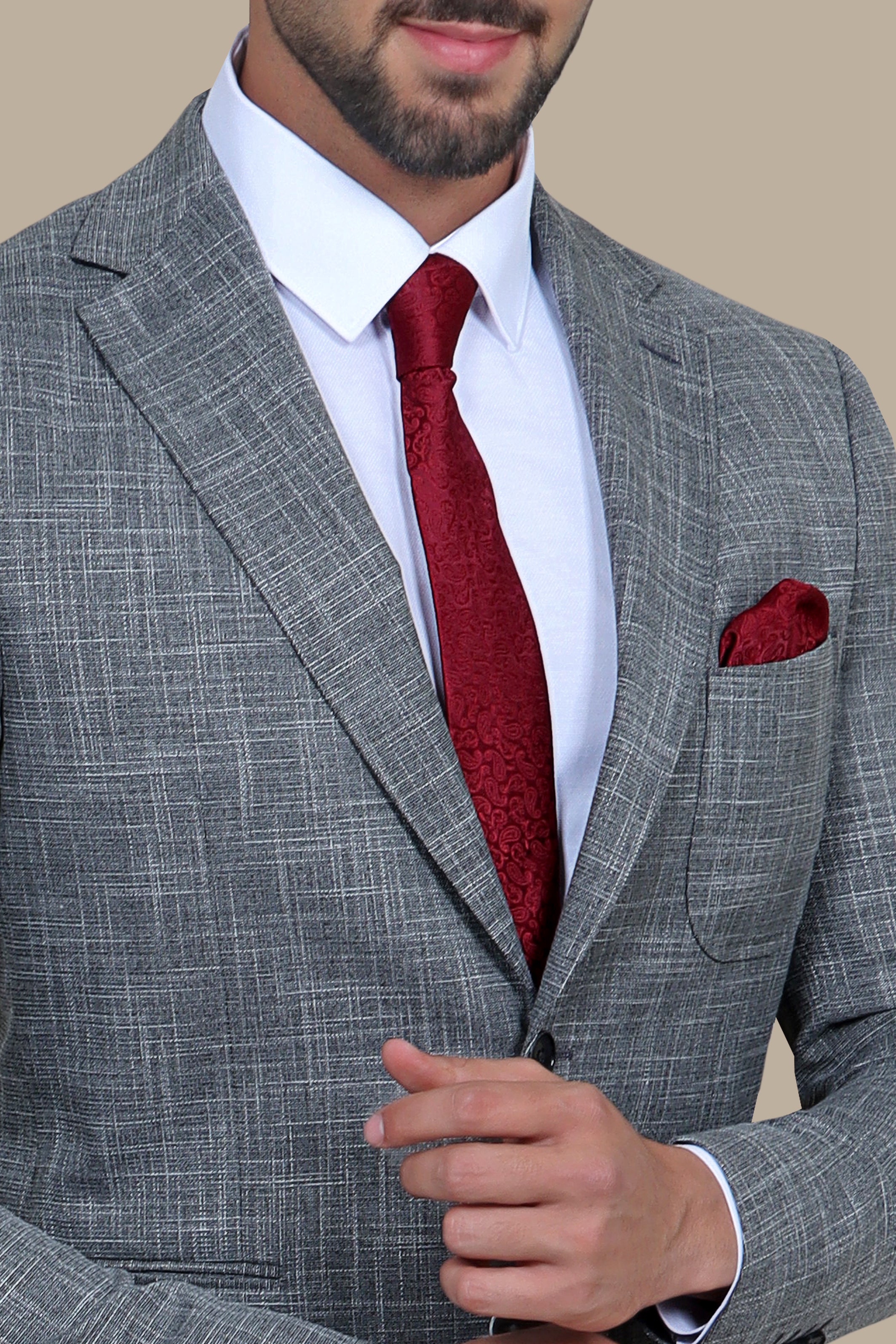 Dark Grey Slim Fit Blazer with Up & Down Notch Patch