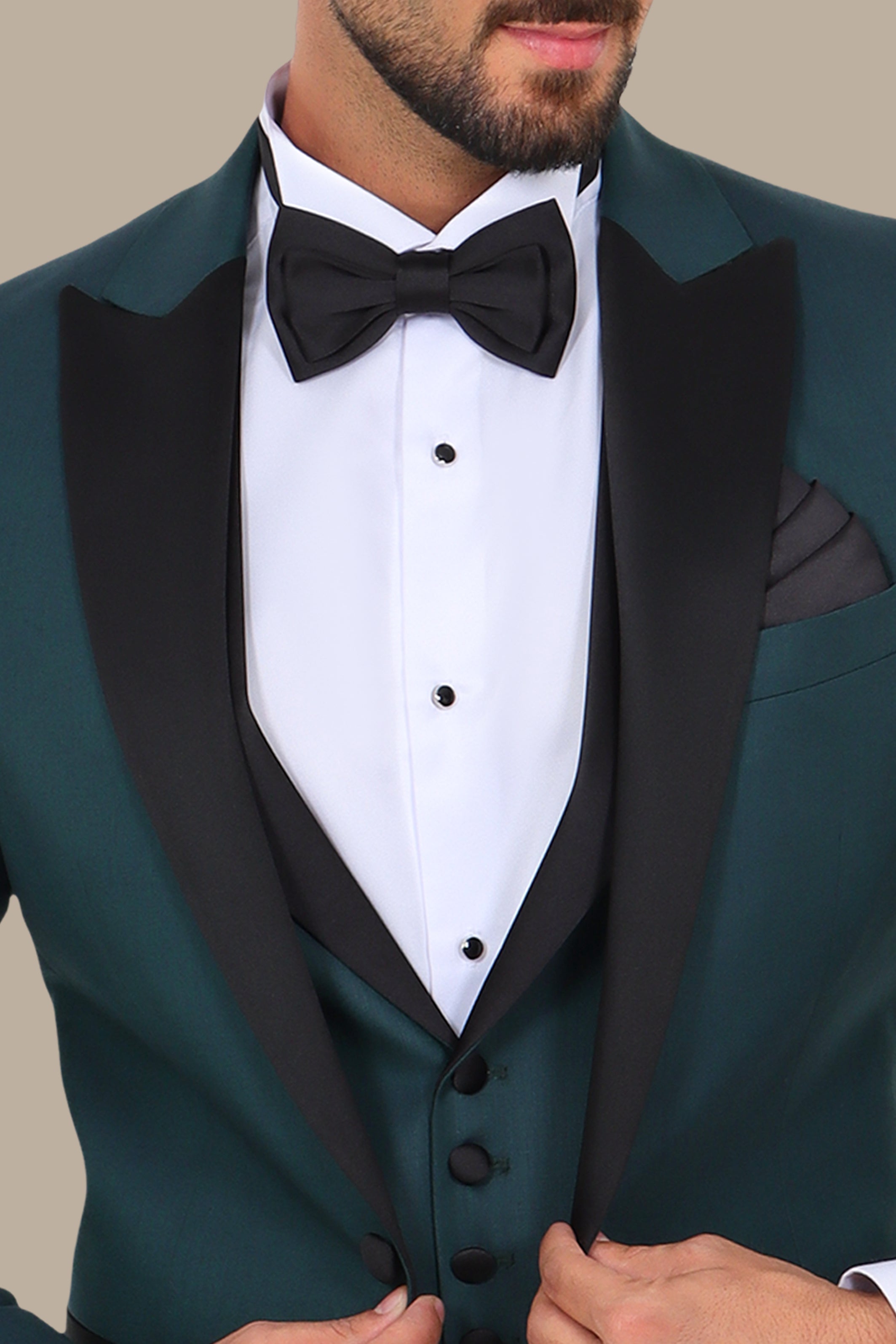 Dark Green Peak Lapel Tuxedo 4pcs