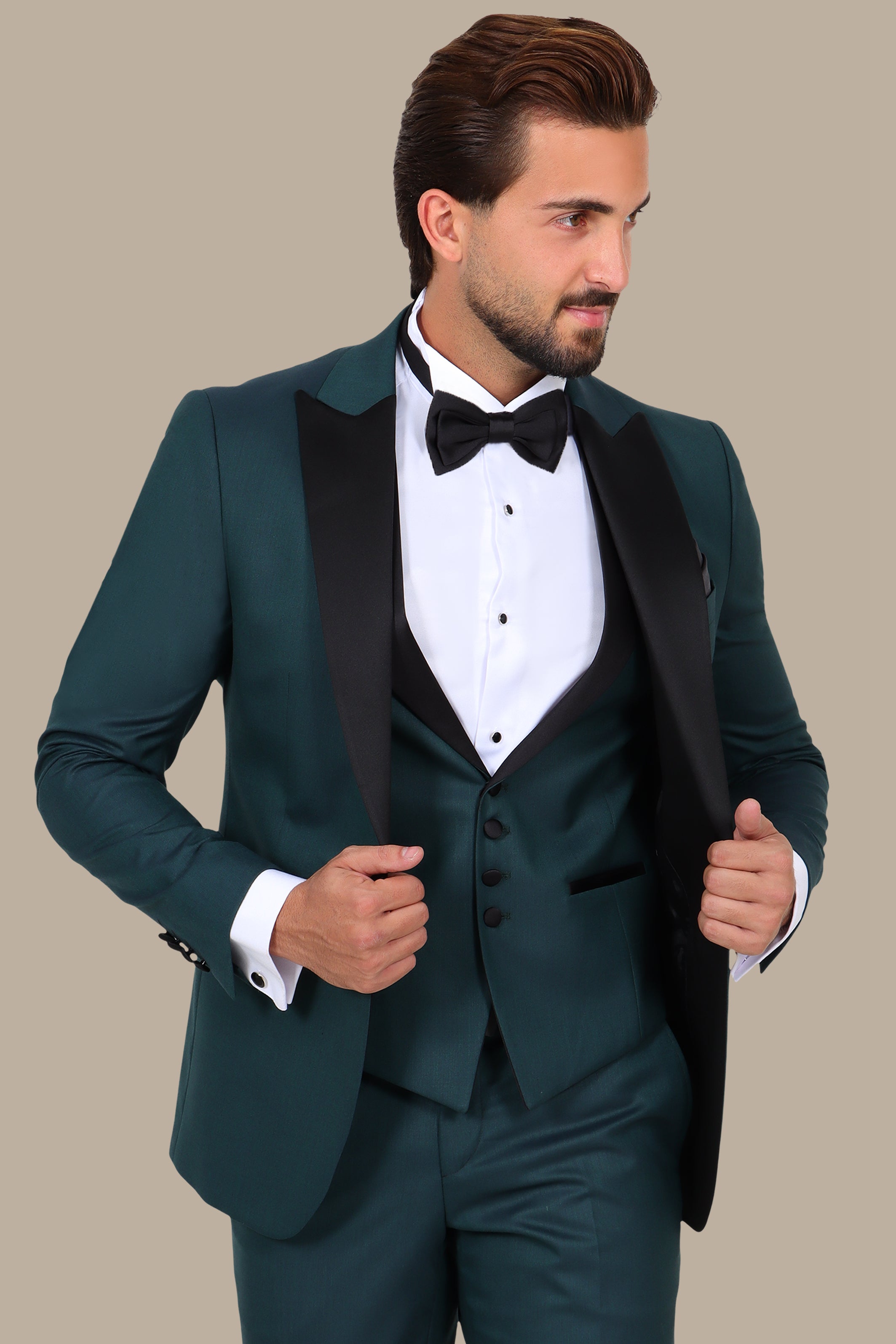Dark Green Peak Lapel Tuxedo 4pcs