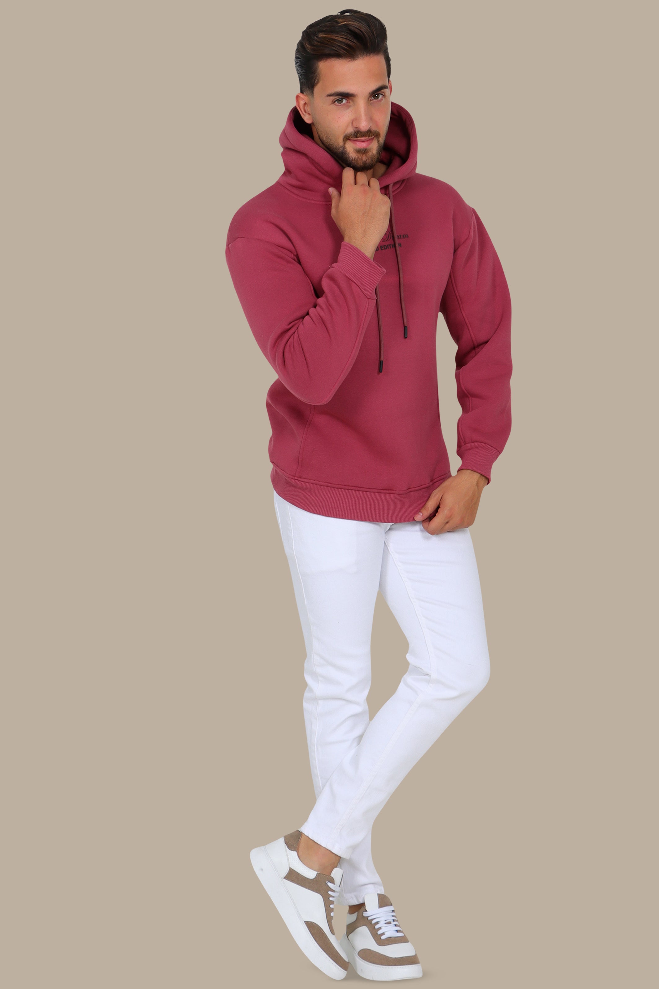 Dreamscape: Oversized Dark Pink Printed Hoodie