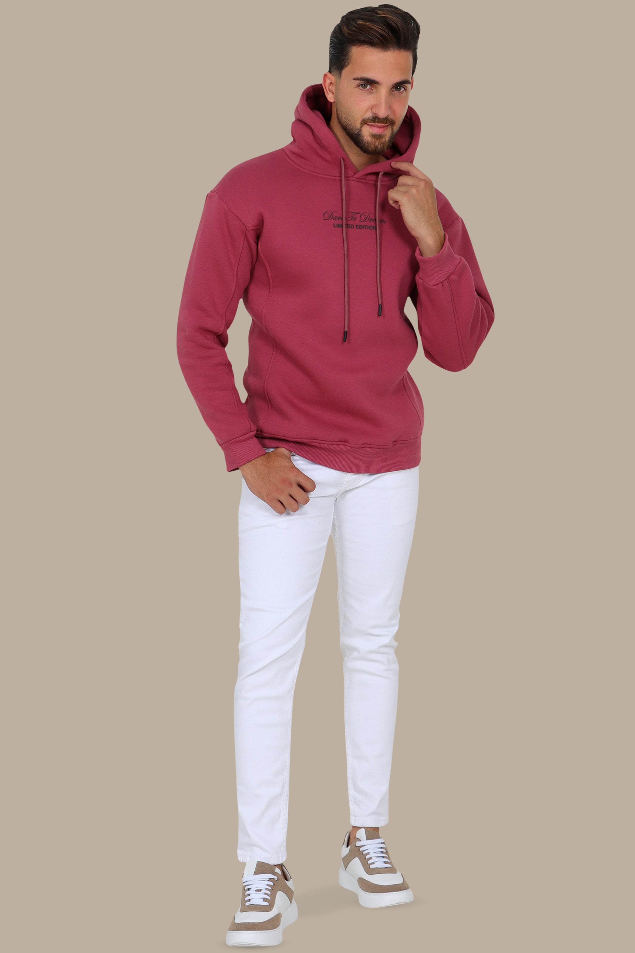 Dreamscape: Oversized Dark Pink Printed Hoodie