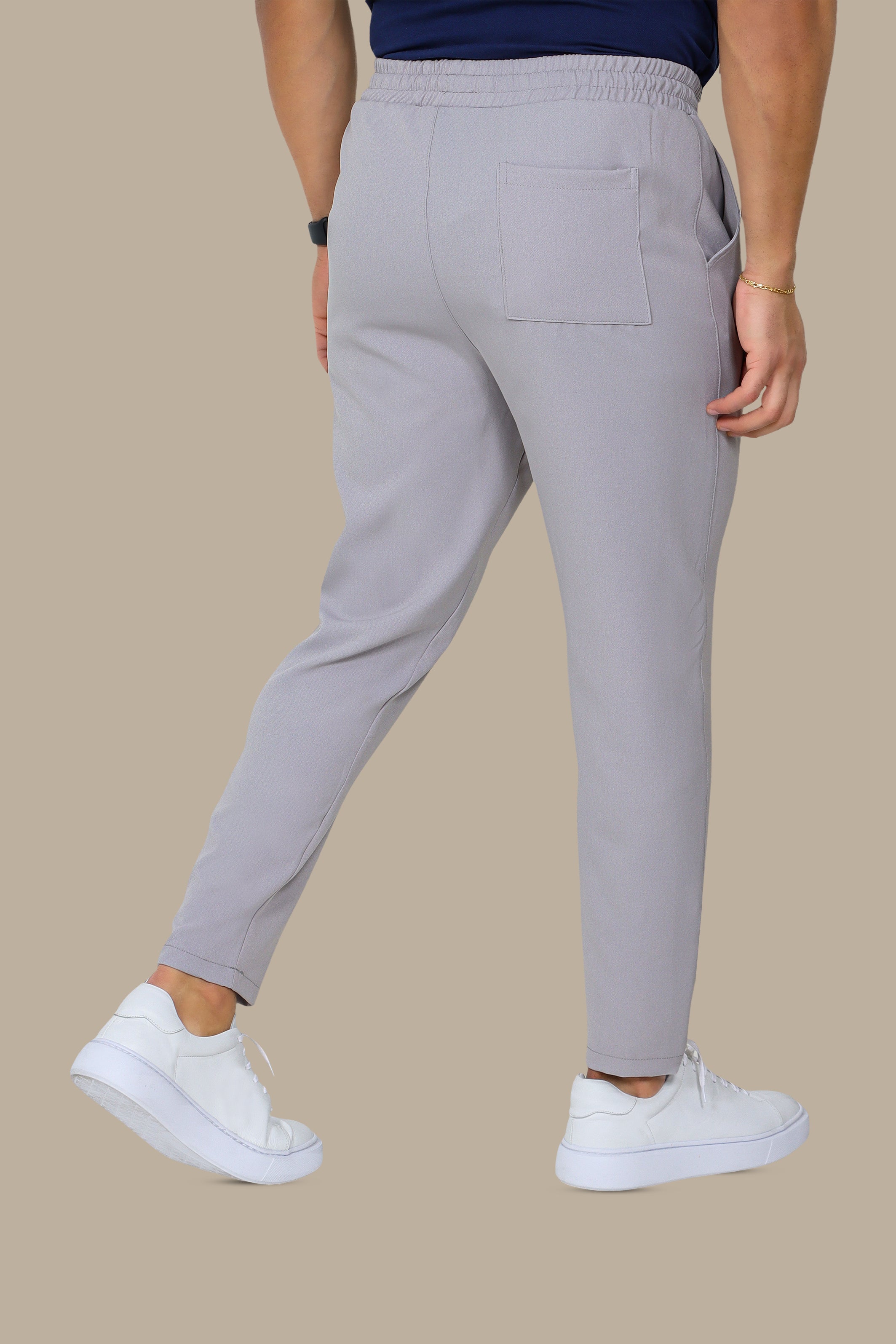 Light Grey Elastic Boyfriend Trousers