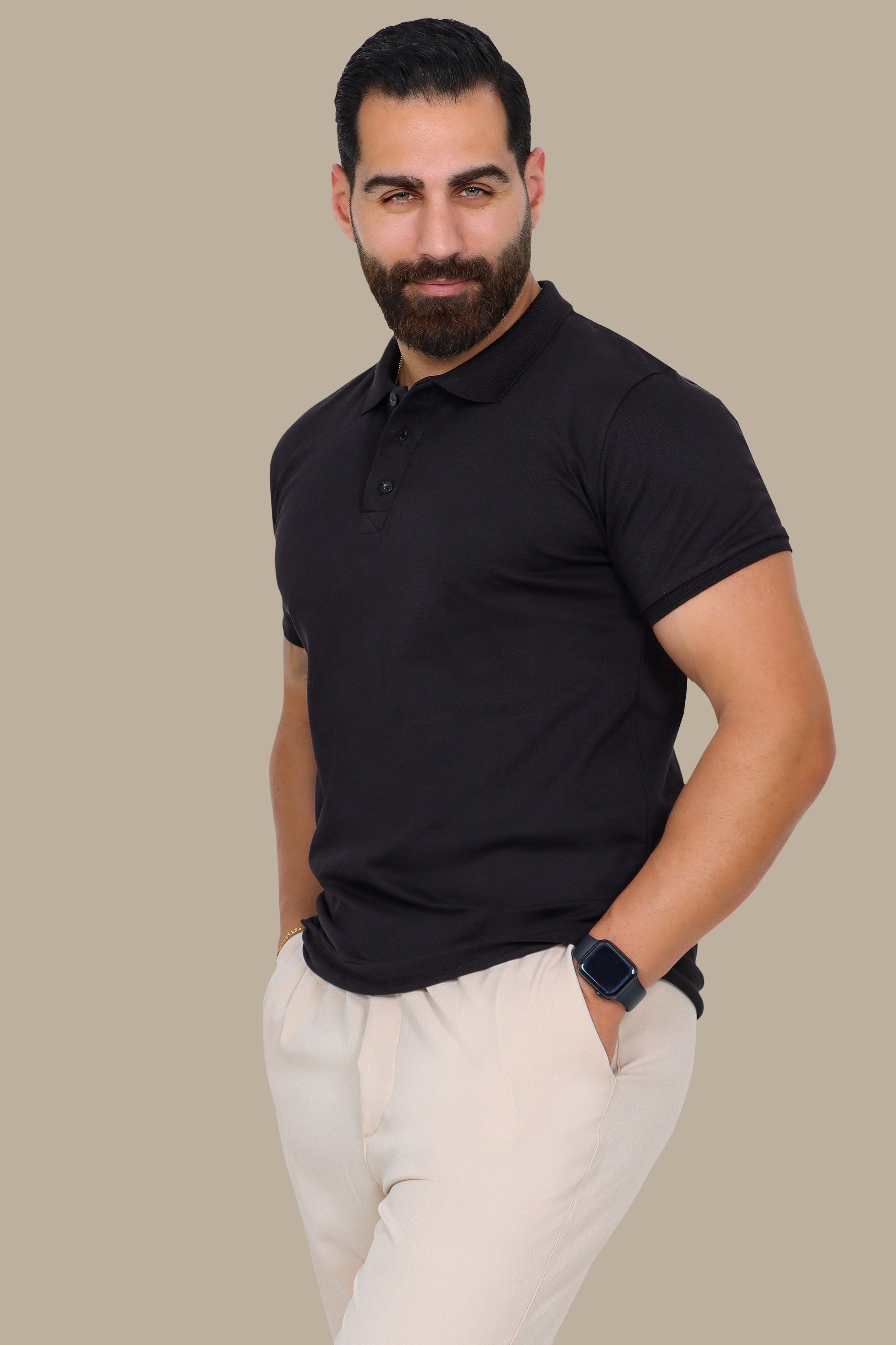 Black Basic Plain Polo Shirt