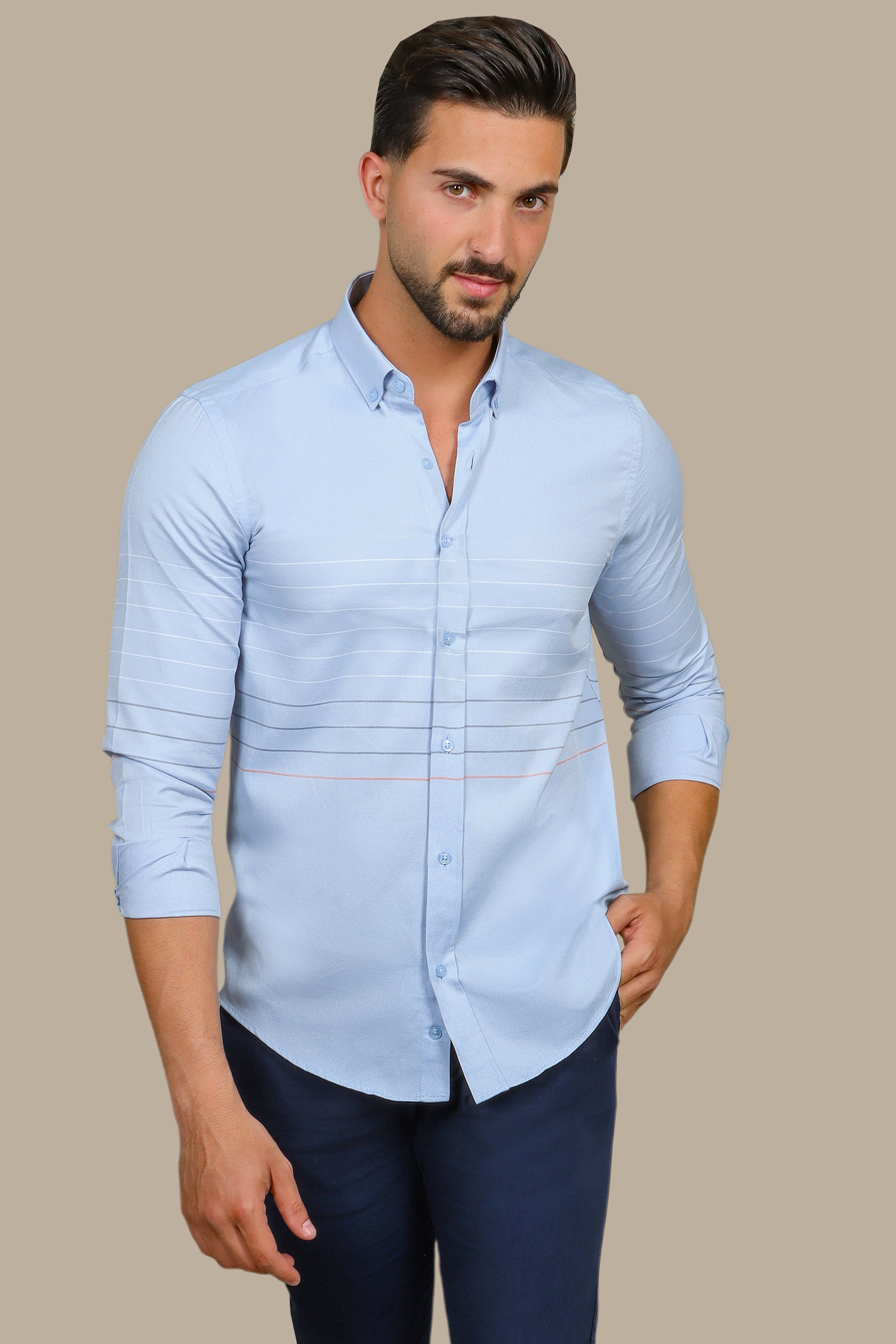 Sky Serenity: Light Blue Thin Stripes Shirt