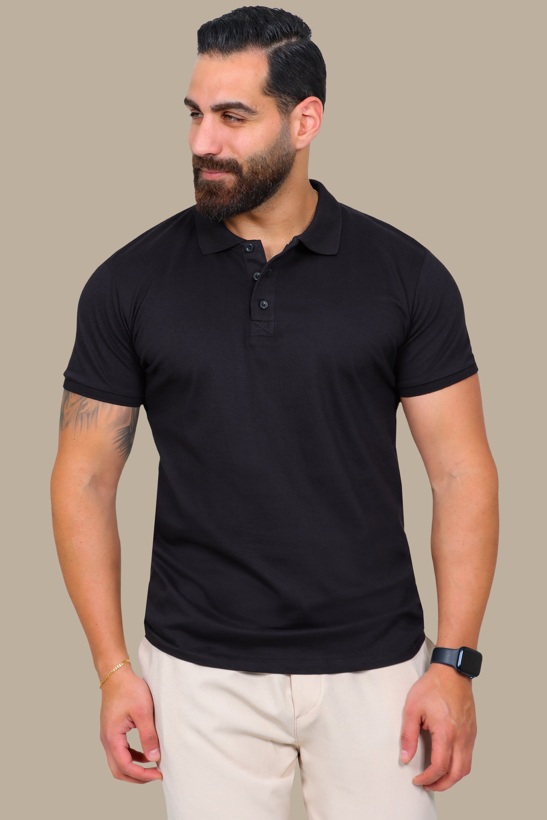 Black Basic Plain Polo Shirt