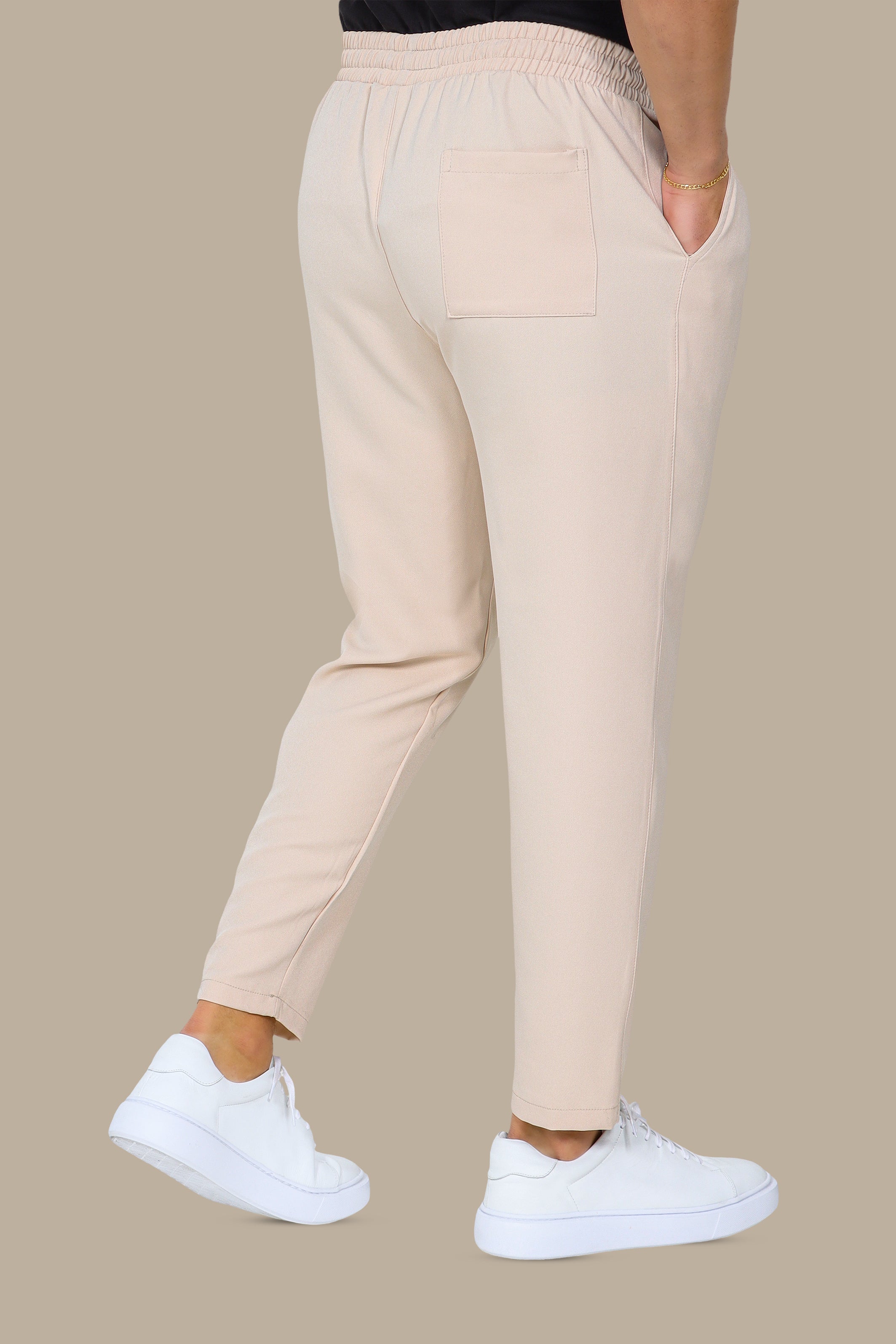 Elastic Boyfriend Beige Fashion Trousers