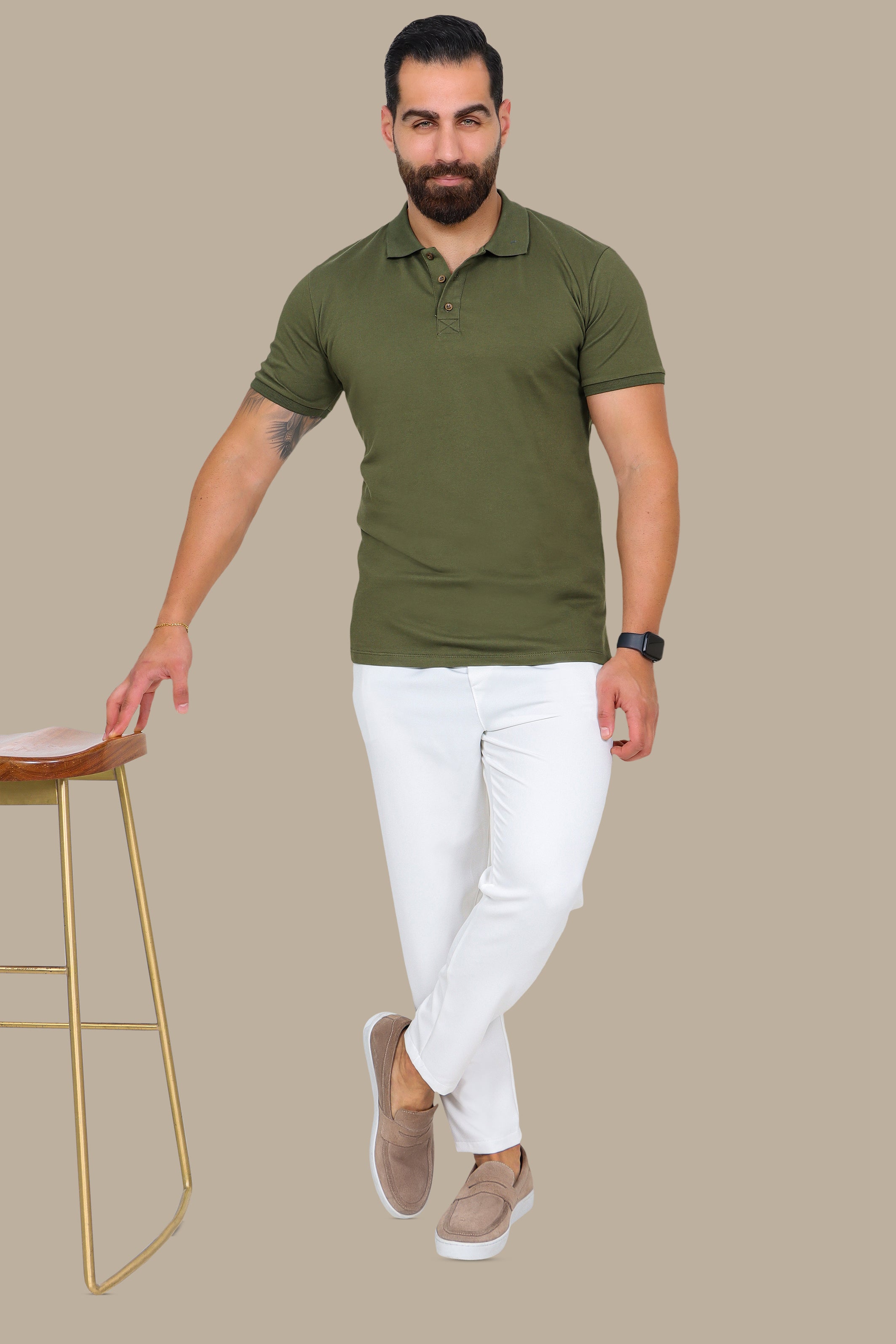 Khaki Basic Plain Polo Shirt