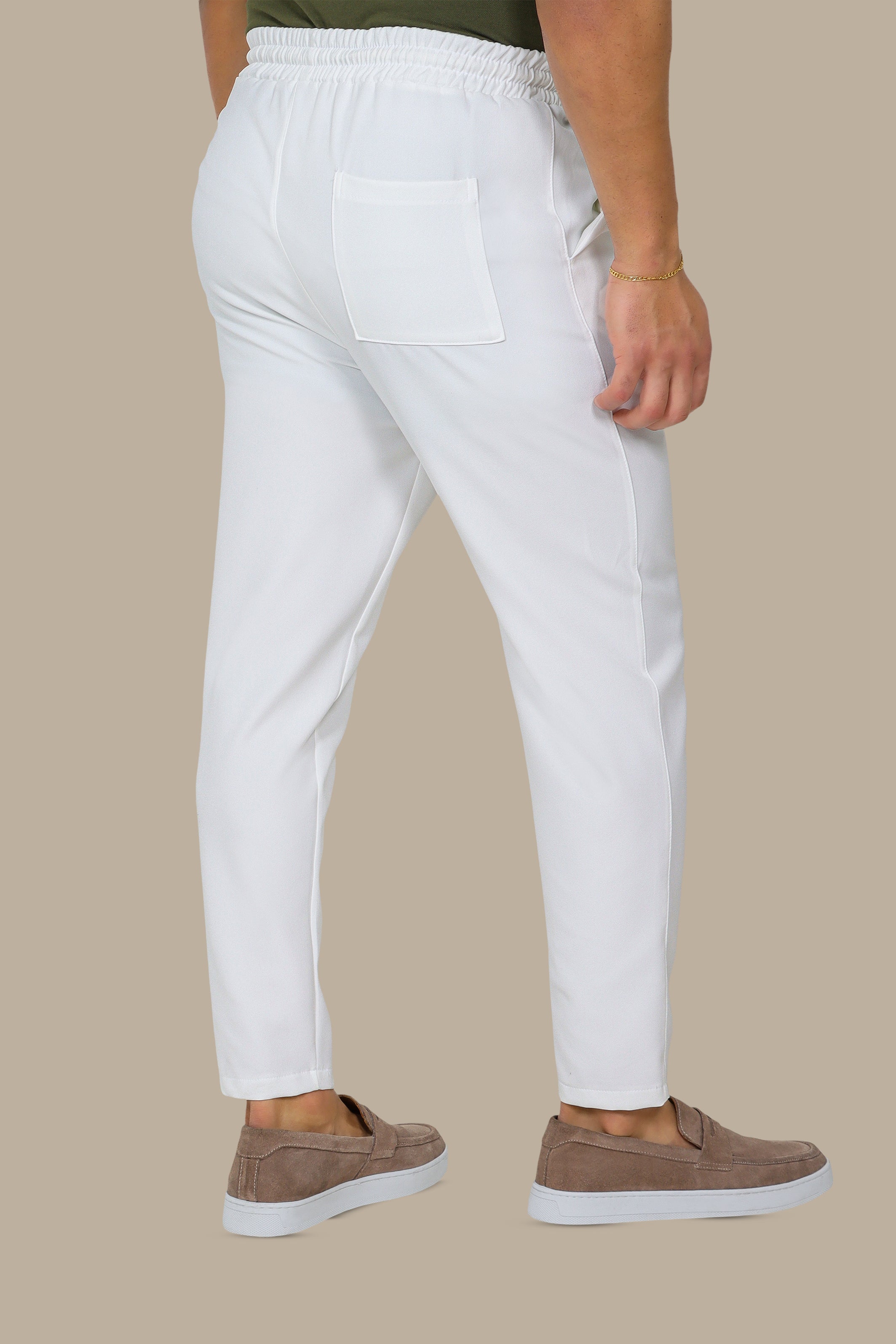 Chic Comfort: Elastic Waist Boyfriend Trousers in White
