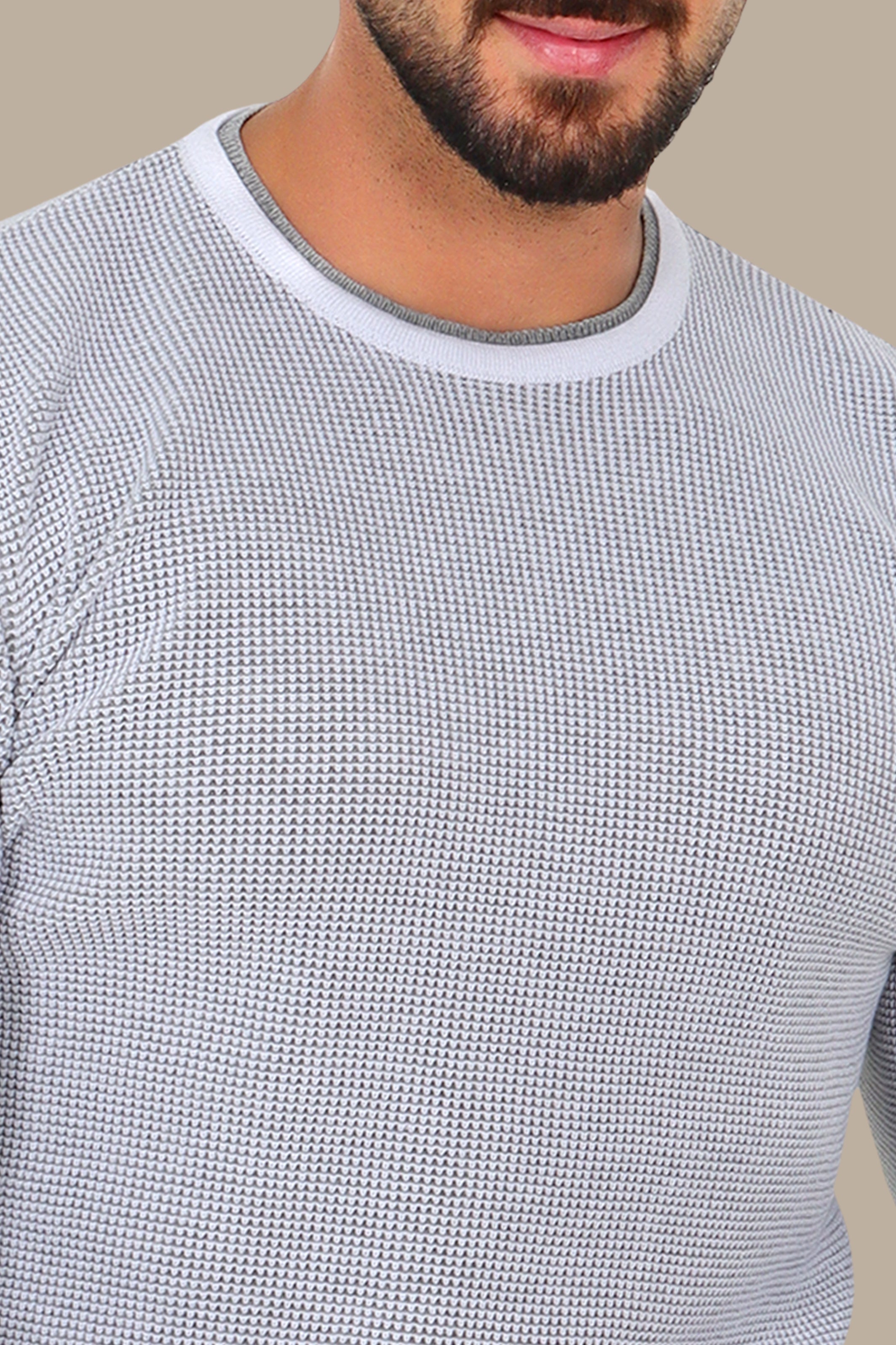 Light Grey Top with Structured Pattern and Double Collar
