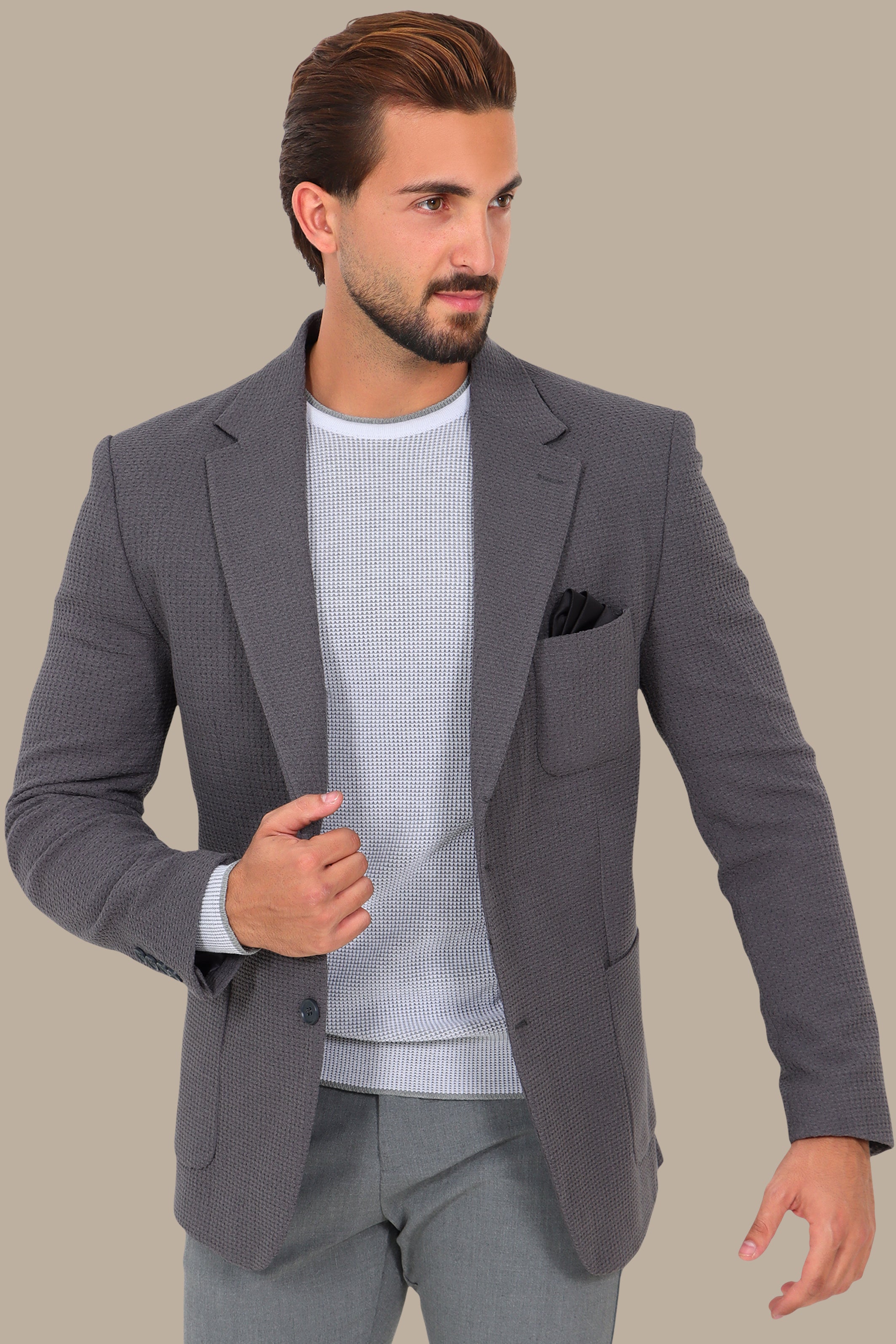 Urban Edge: Dark Grey Notch Lapel Blazer