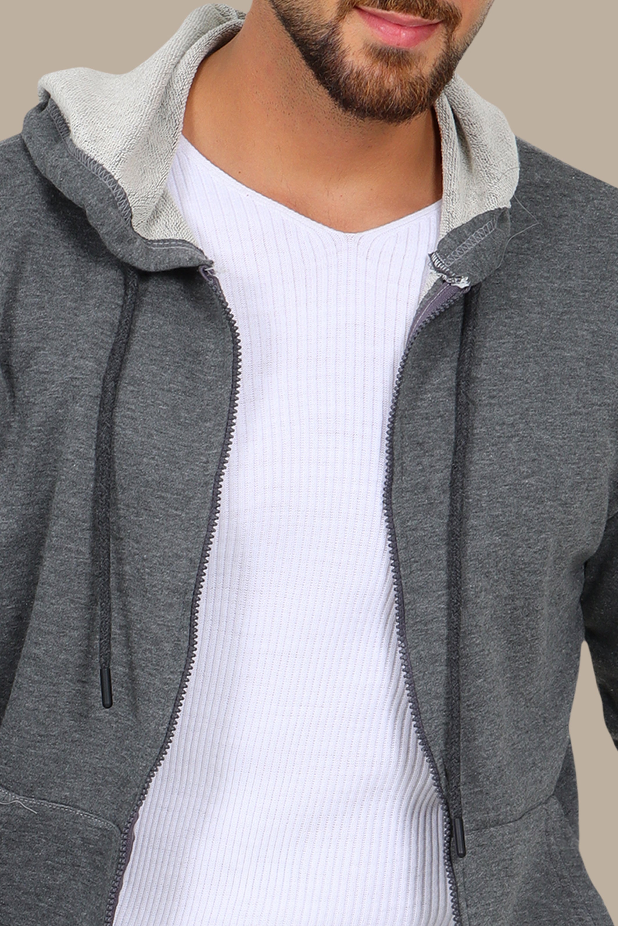 Urban Chic: Dark Grey Plain Basic Hoody Sweatshirt