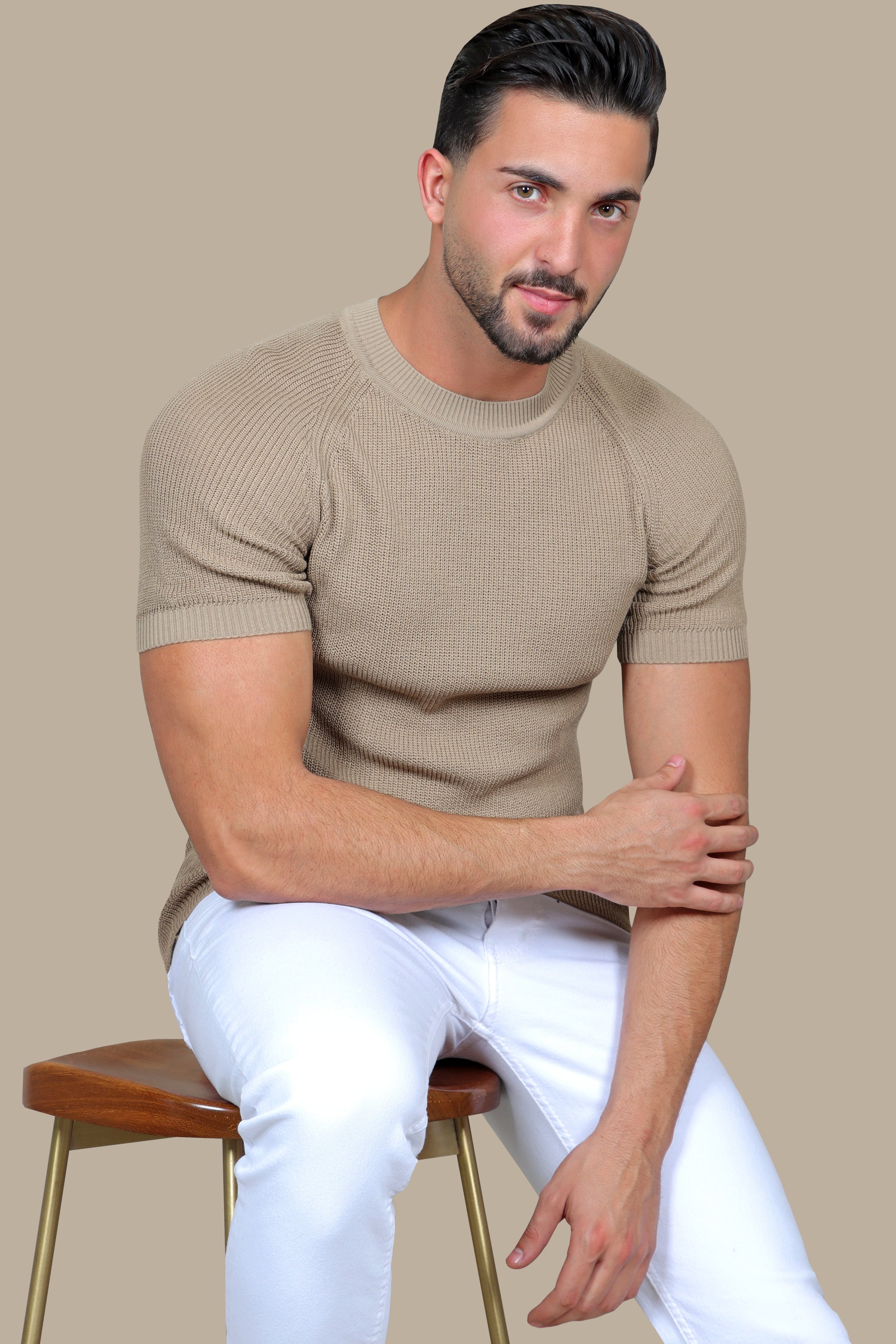 T-shirt Round Neck Knitted | Beige