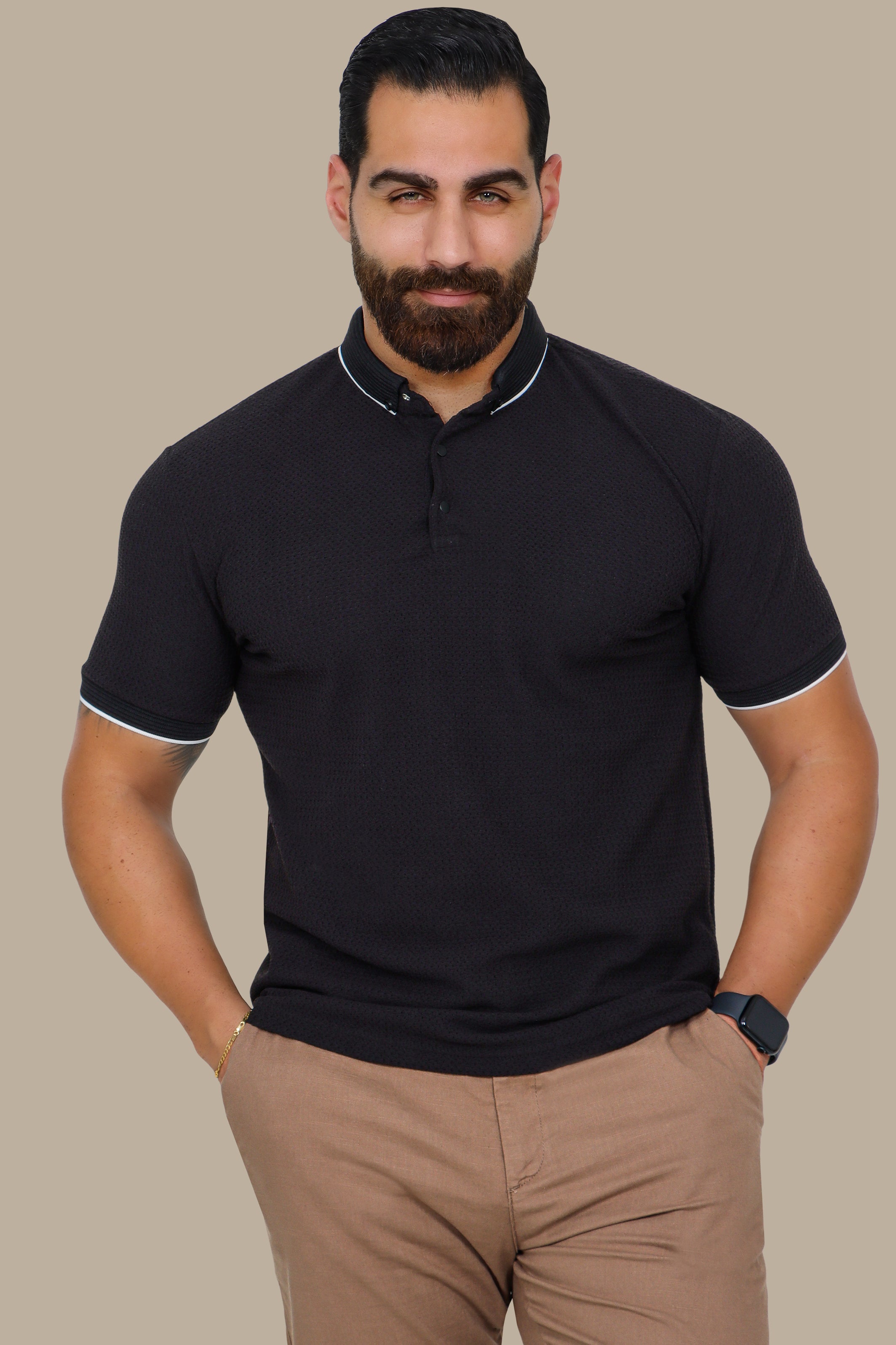 Black Buttoned Polo: Structured & Sleek