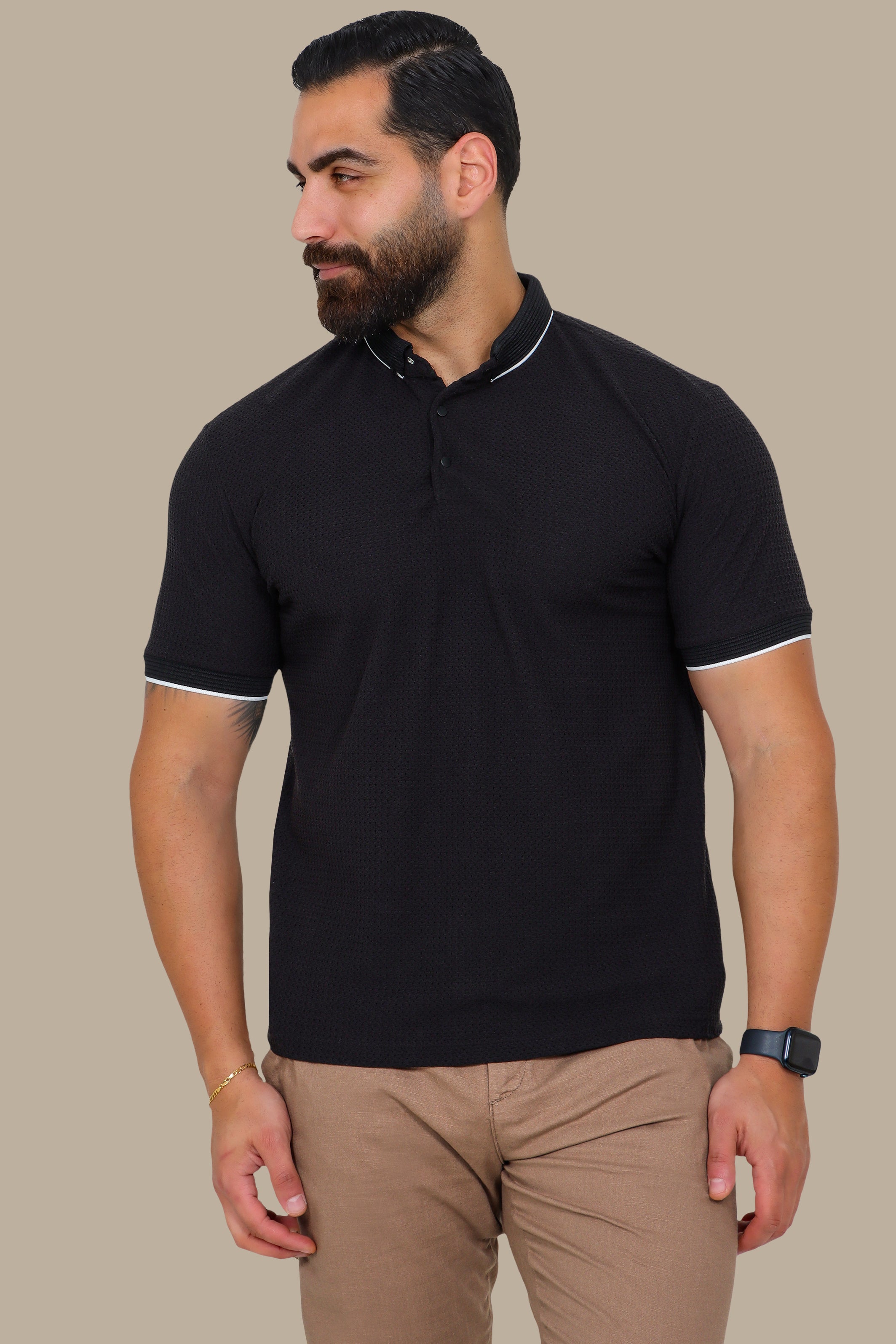 Black Buttoned Polo: Structured & Sleek