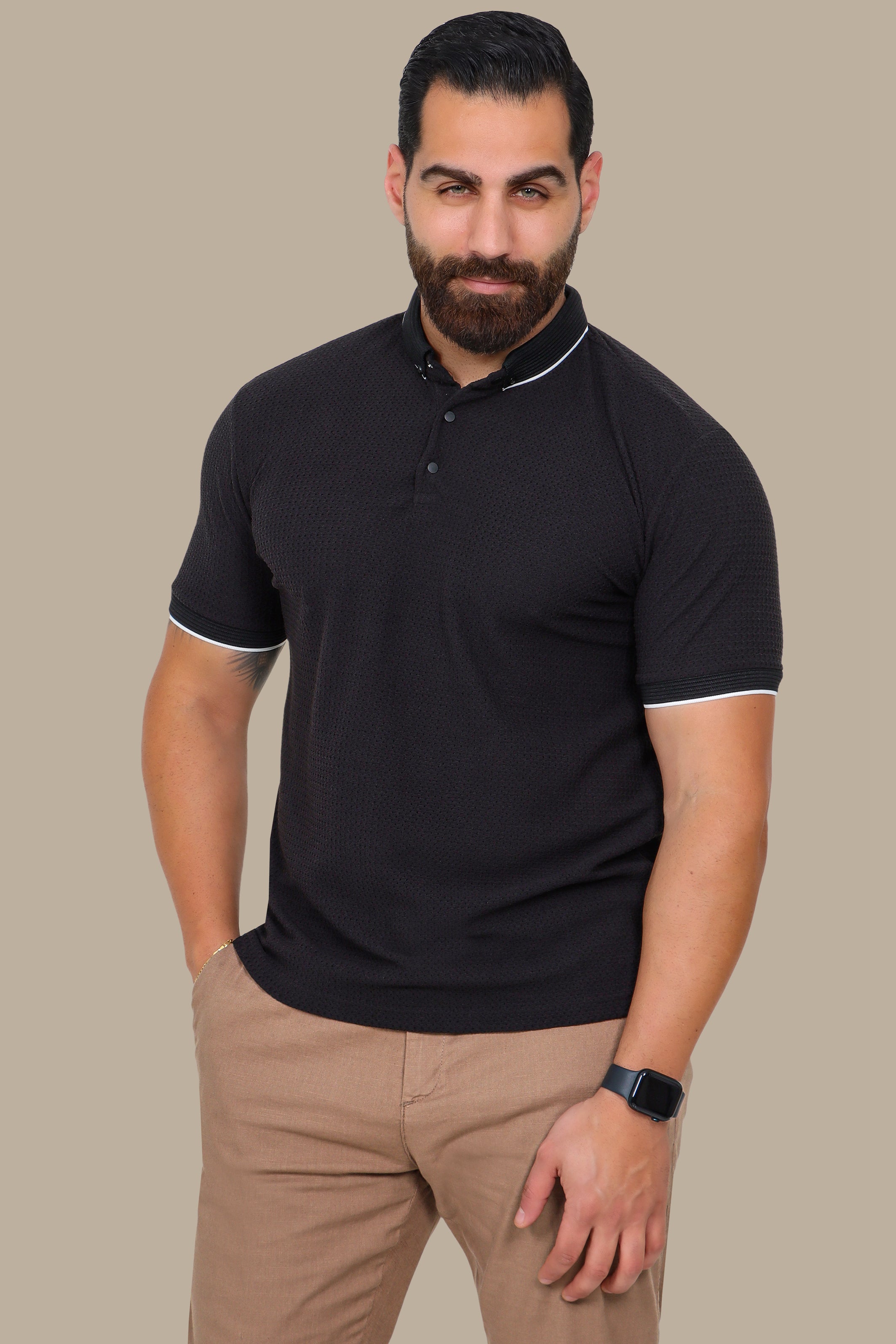 Black Buttoned Polo: Structured & Sleek