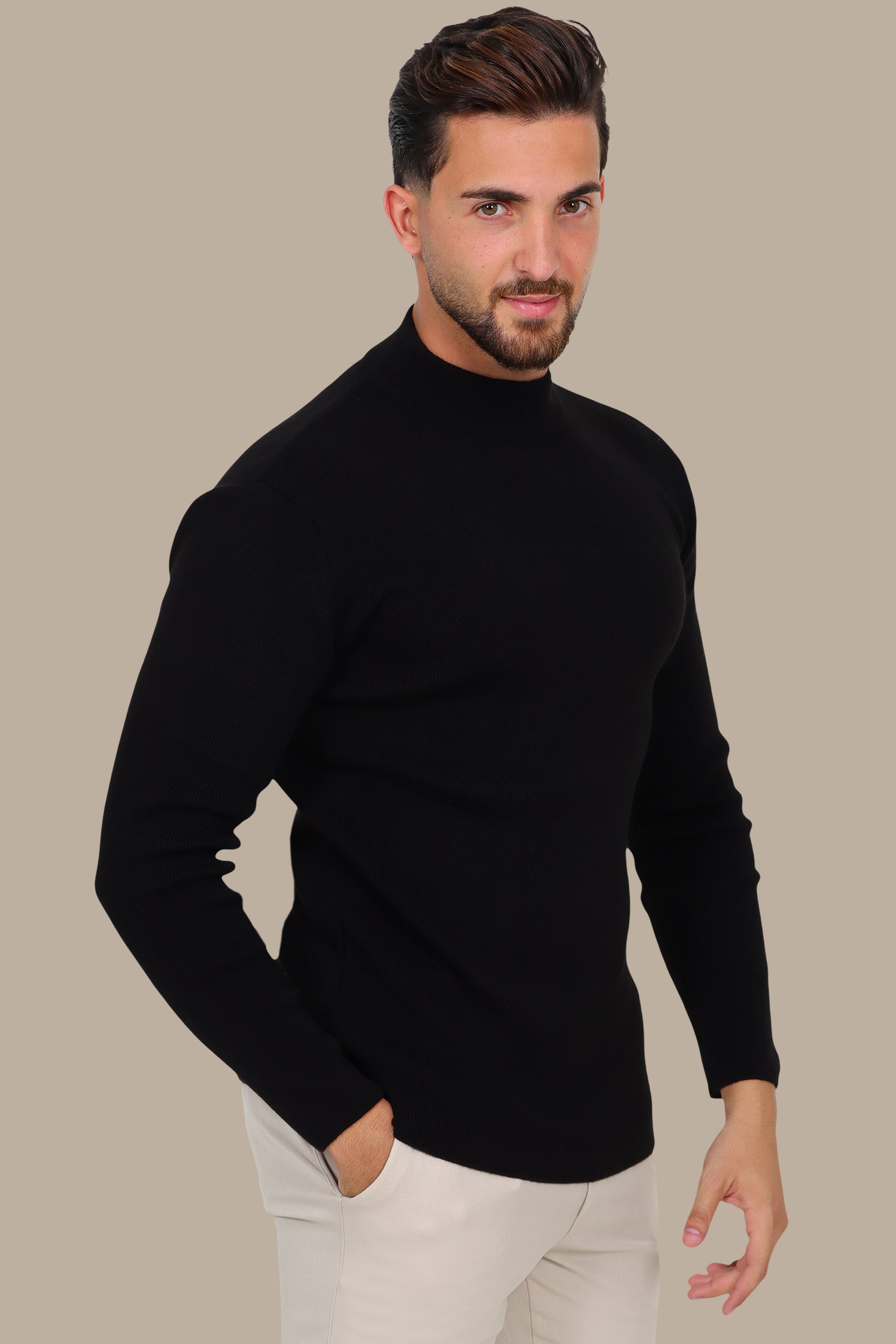 Black High Neck Basic Sweater