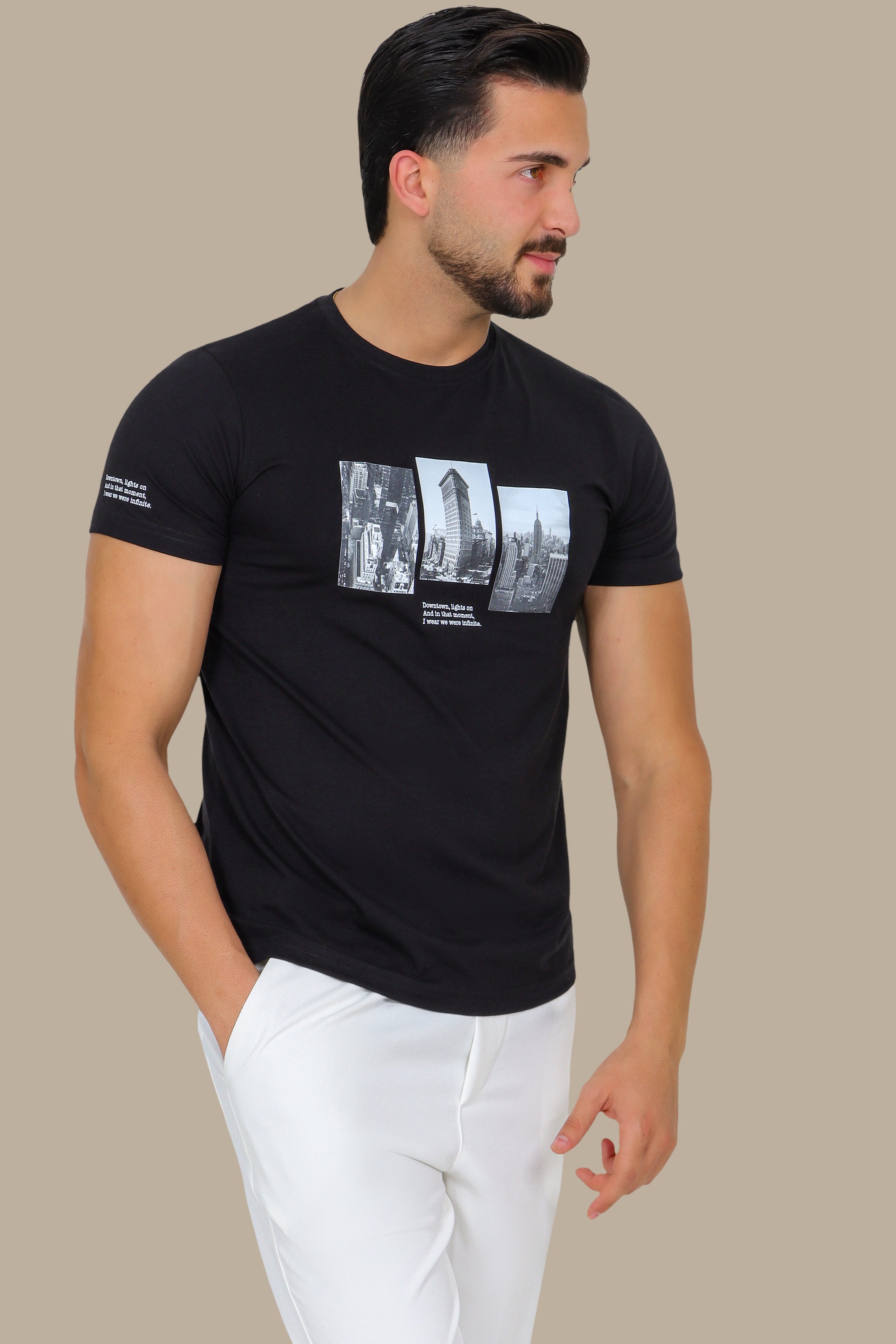 Black T-Shirt with NY Downtown Print