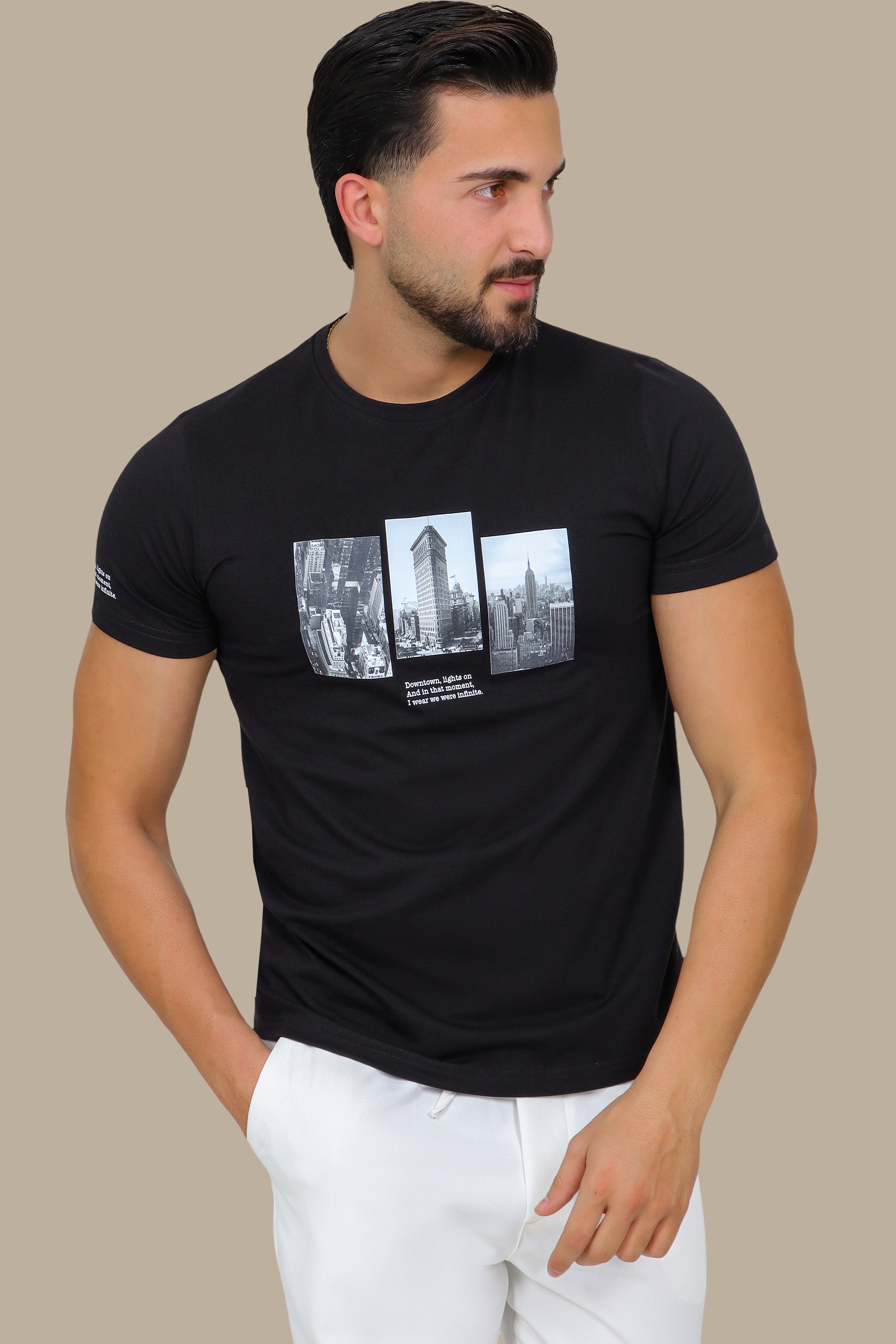 Black T-Shirt with NY Downtown Print