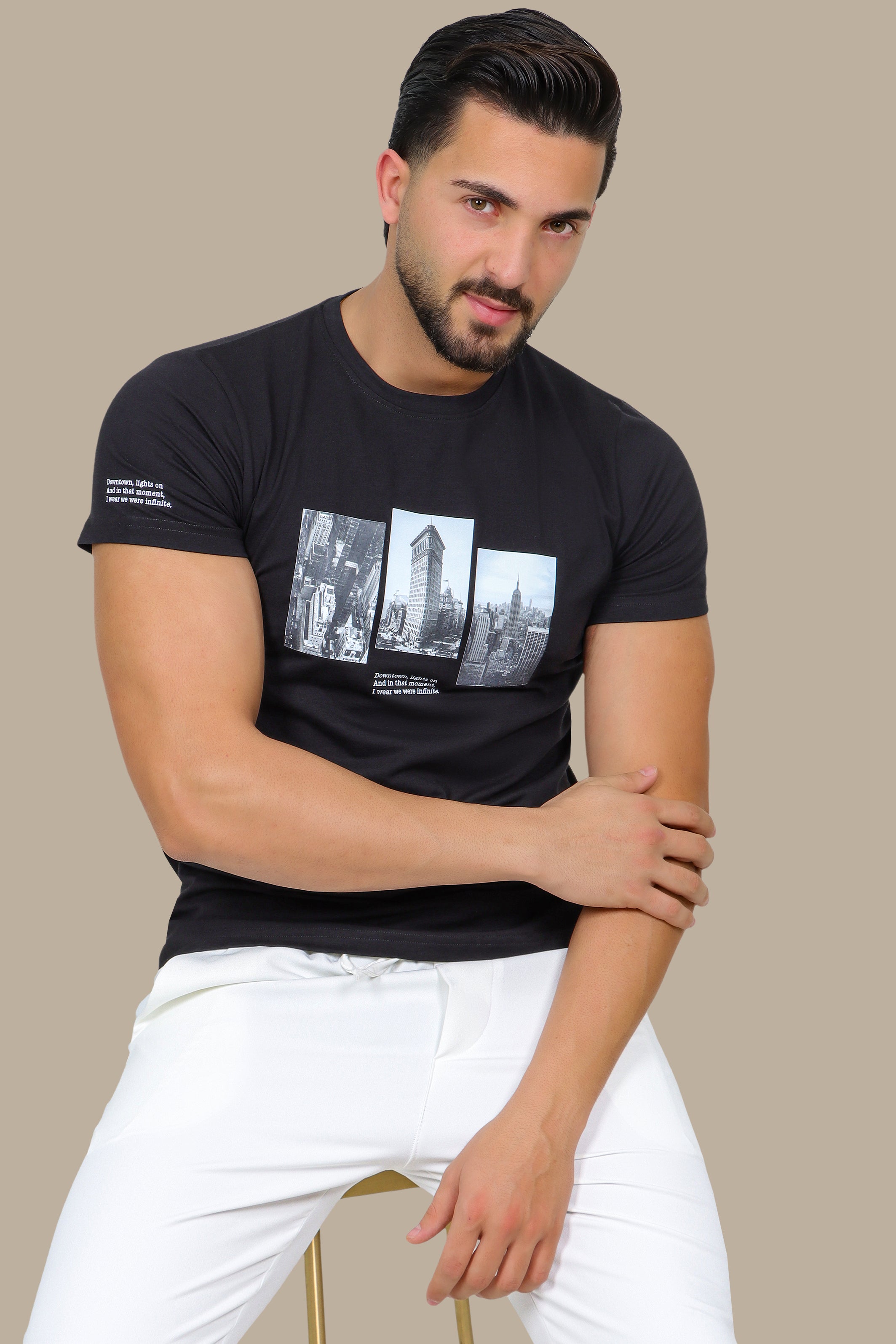Black T-Shirt with NY Downtown Print