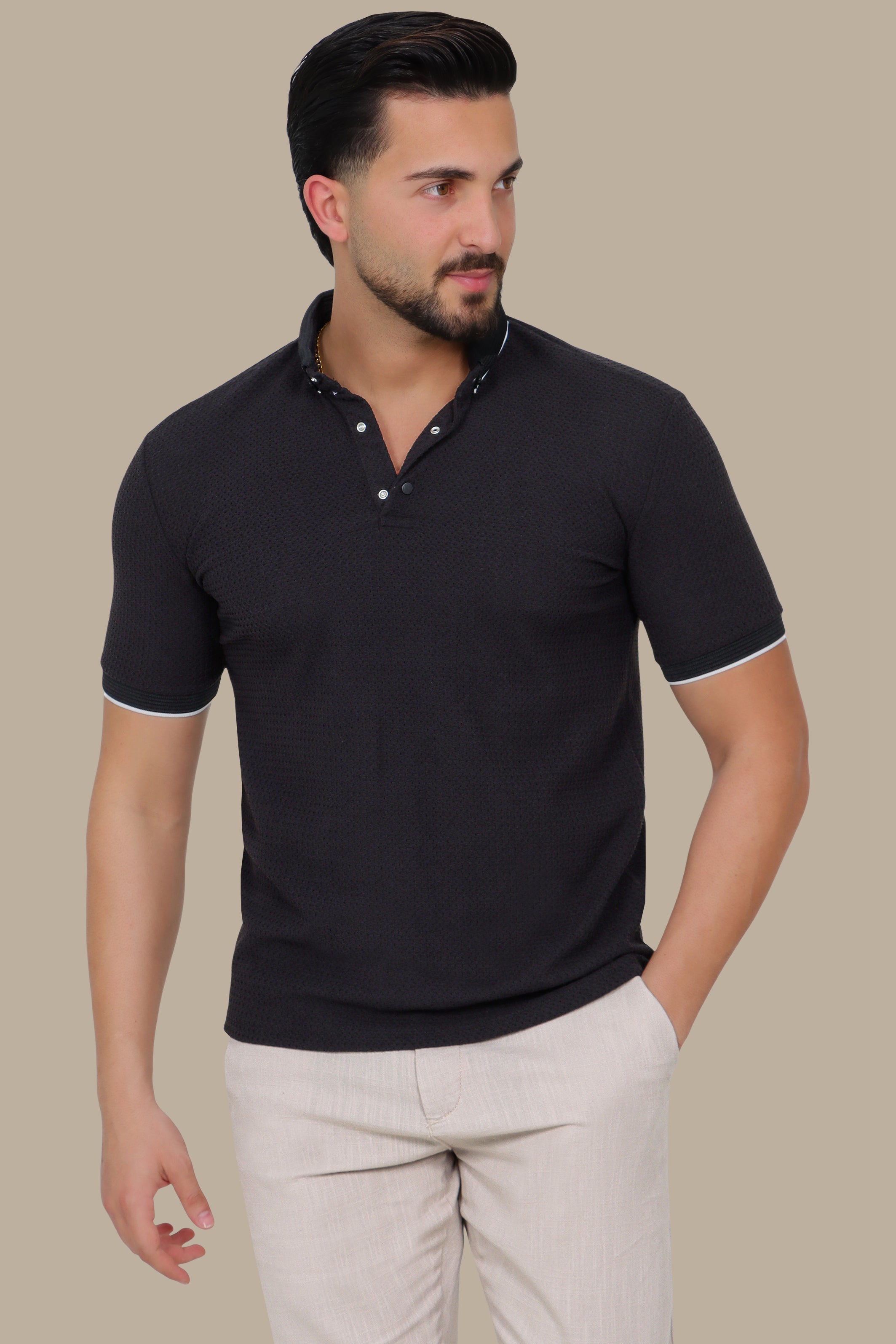 Button-Down Short Sleeve Polo in Breathable Fabric