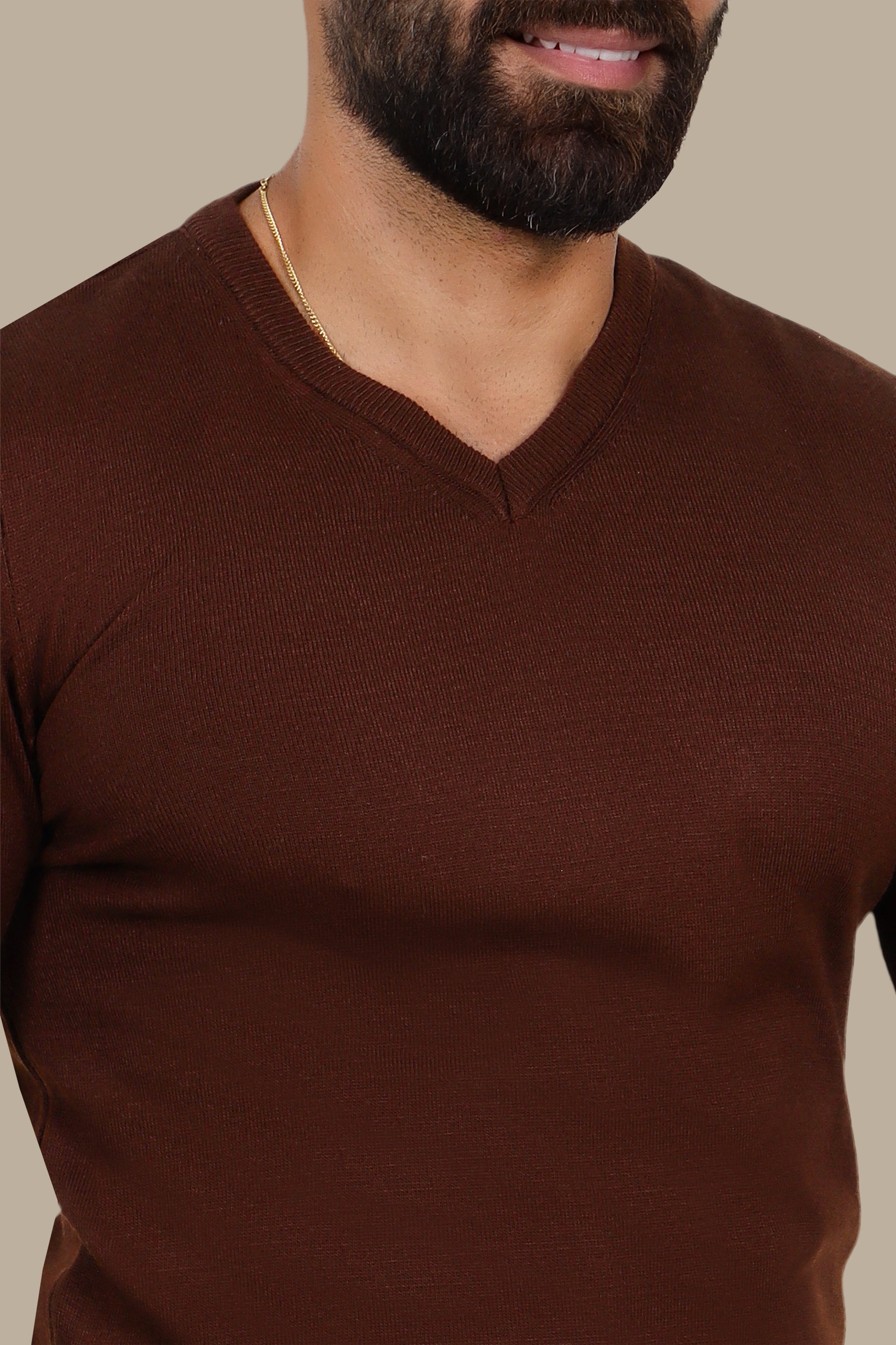 Basic V-Neck Sweater – Brown