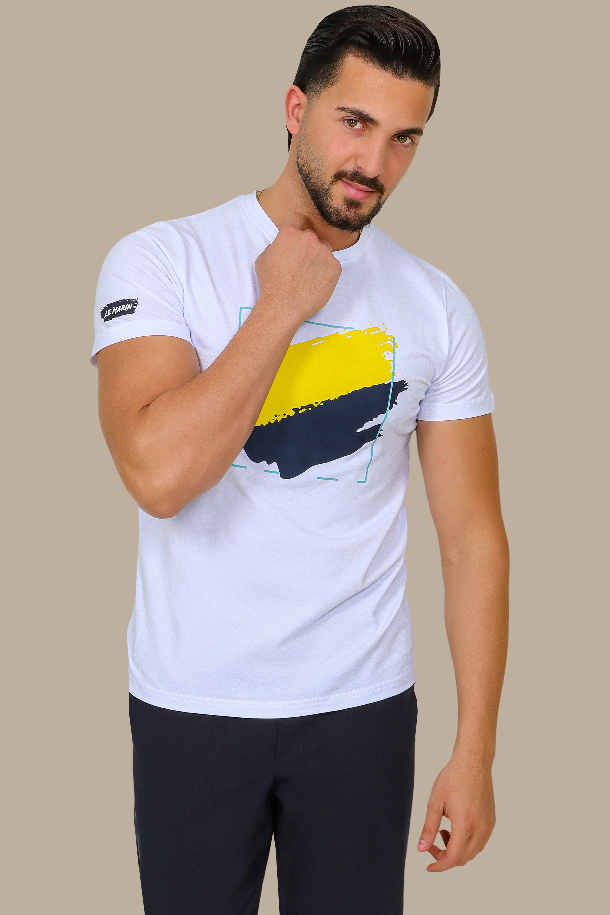 White T-Shirt with Square Paint Print