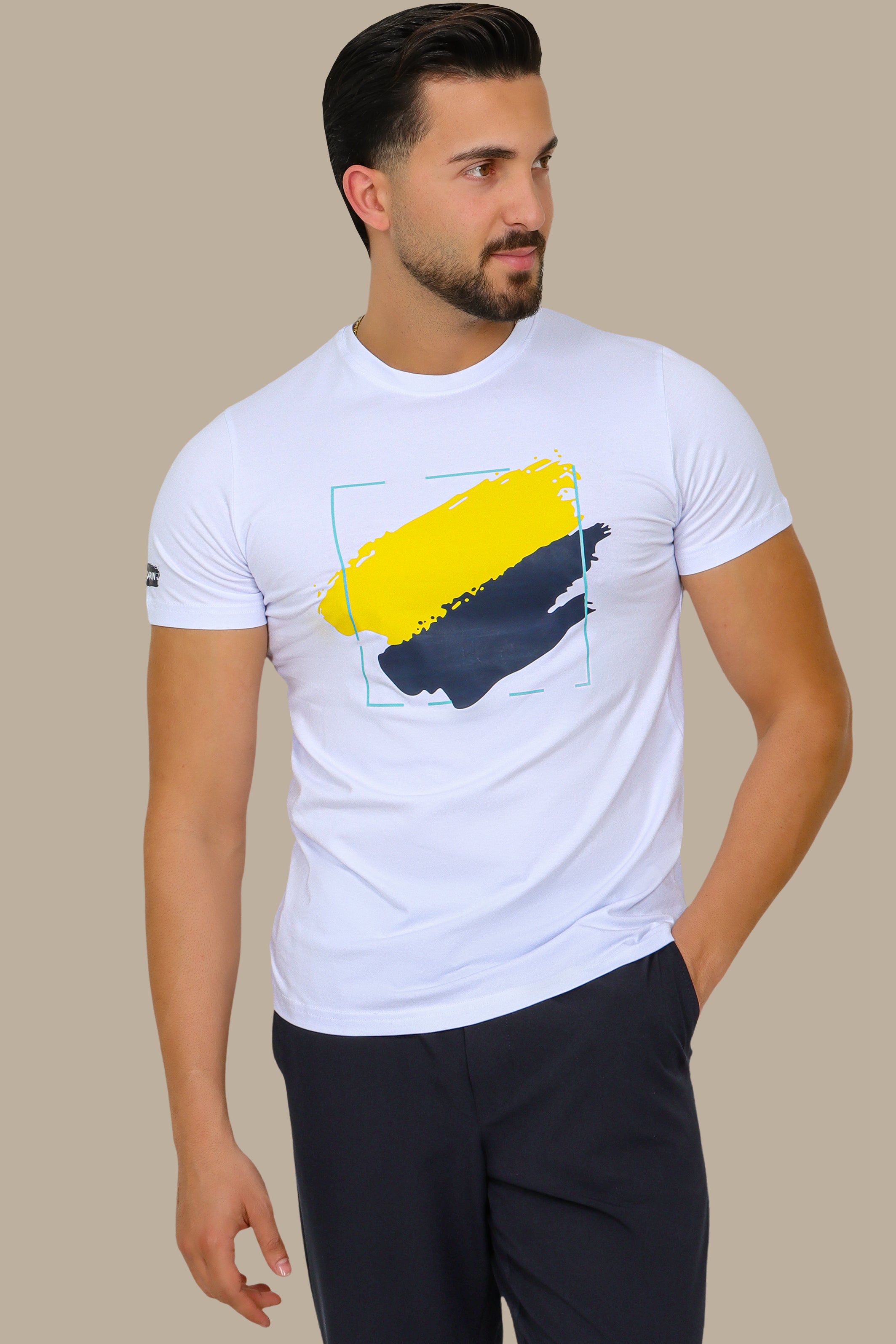White T-Shirt with Square Paint Print