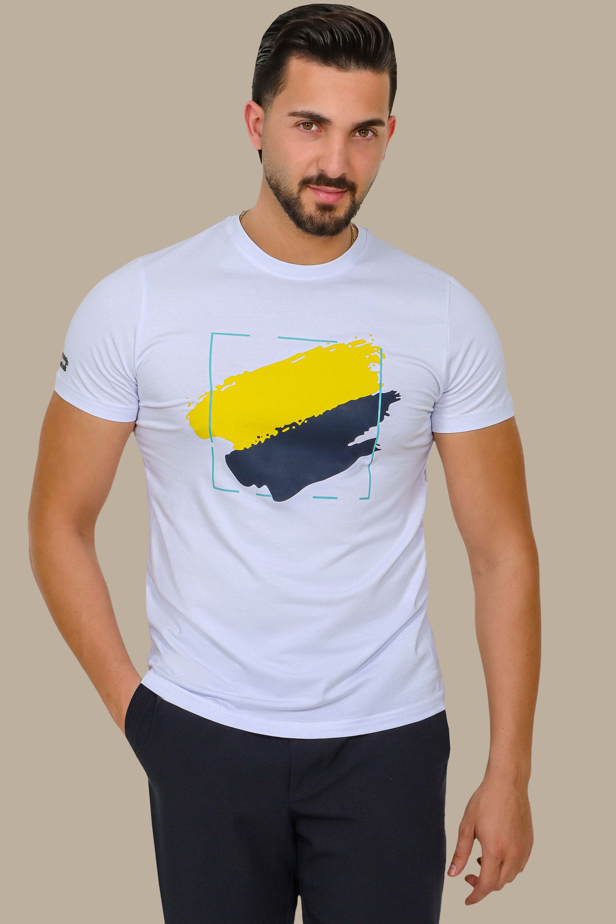White T-Shirt with Square Paint Print