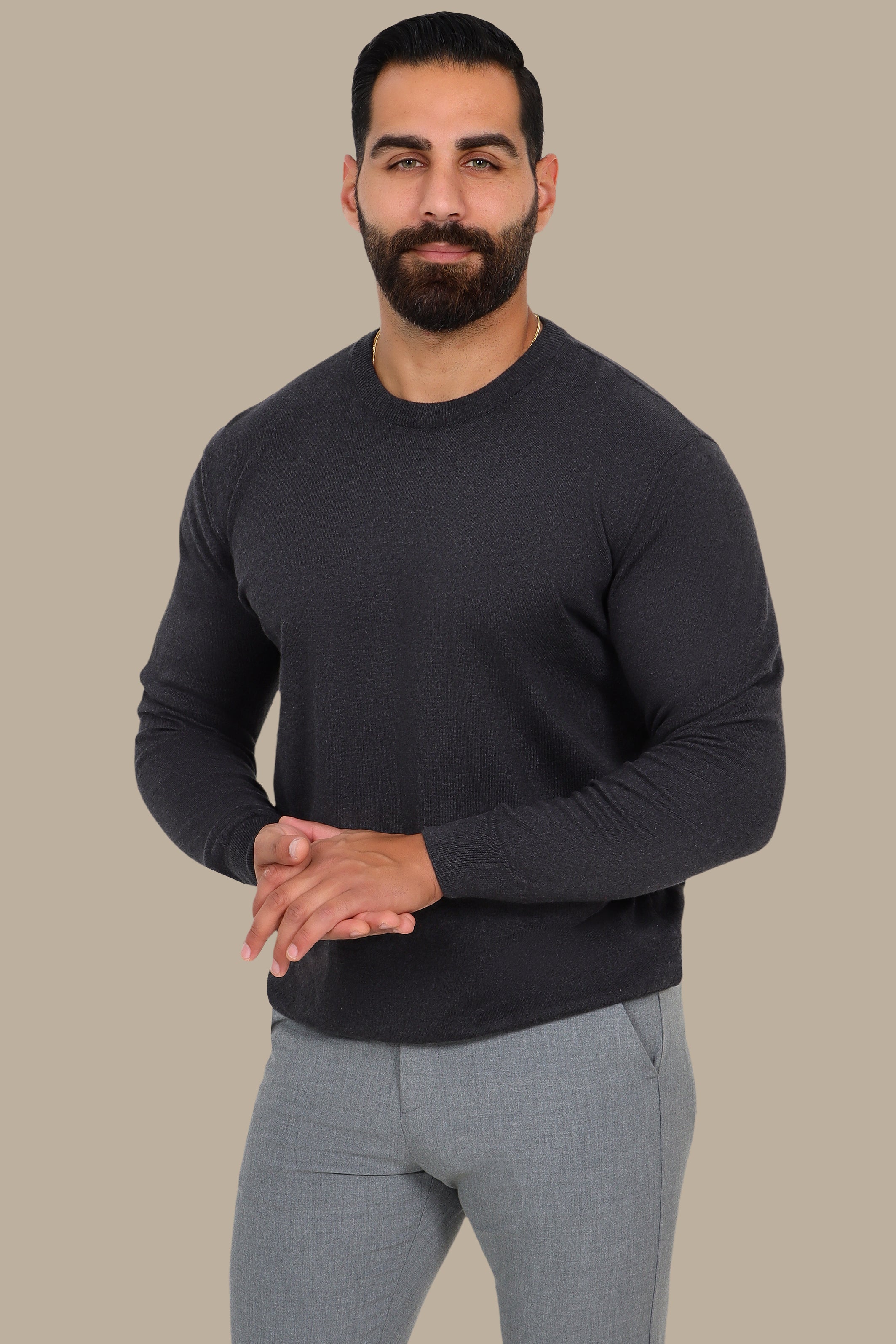 Basic Round Neck Sweater – Dark Grey