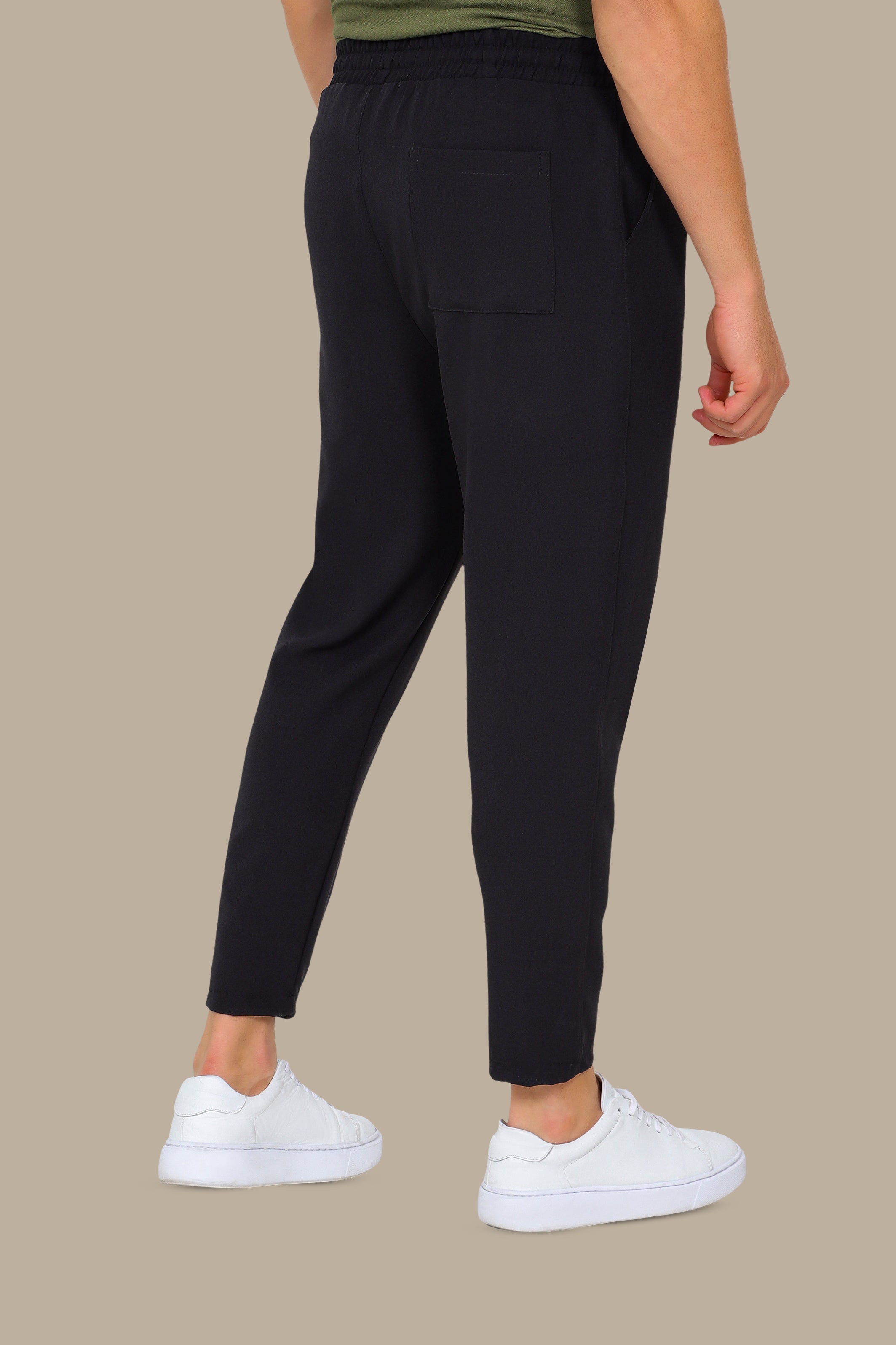 Black Regular-Cut Lycra Trousers
