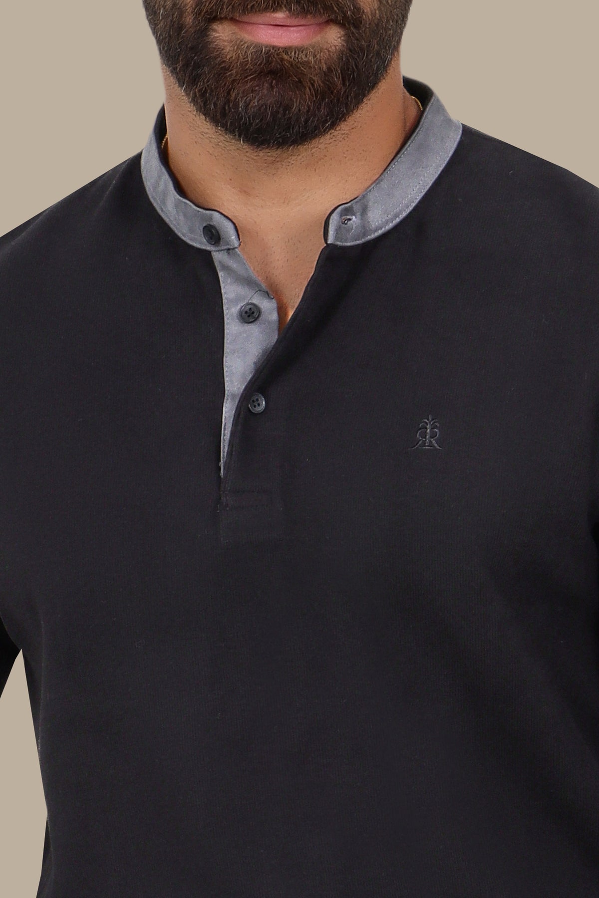 Long-Sleeve Mao Collar Velvet Polo with Brim in