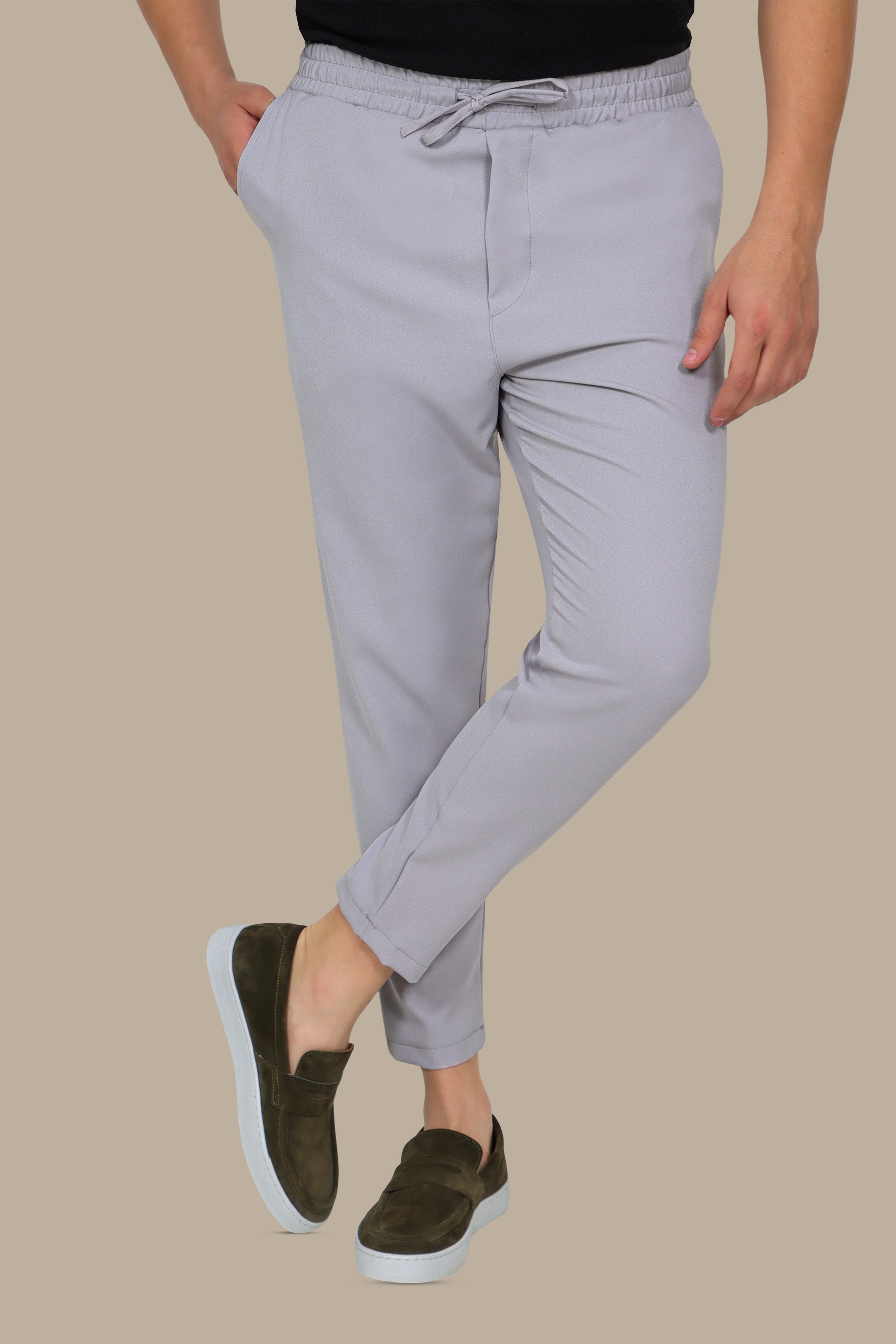 Light Grey Elastic Boyfriend Trousers