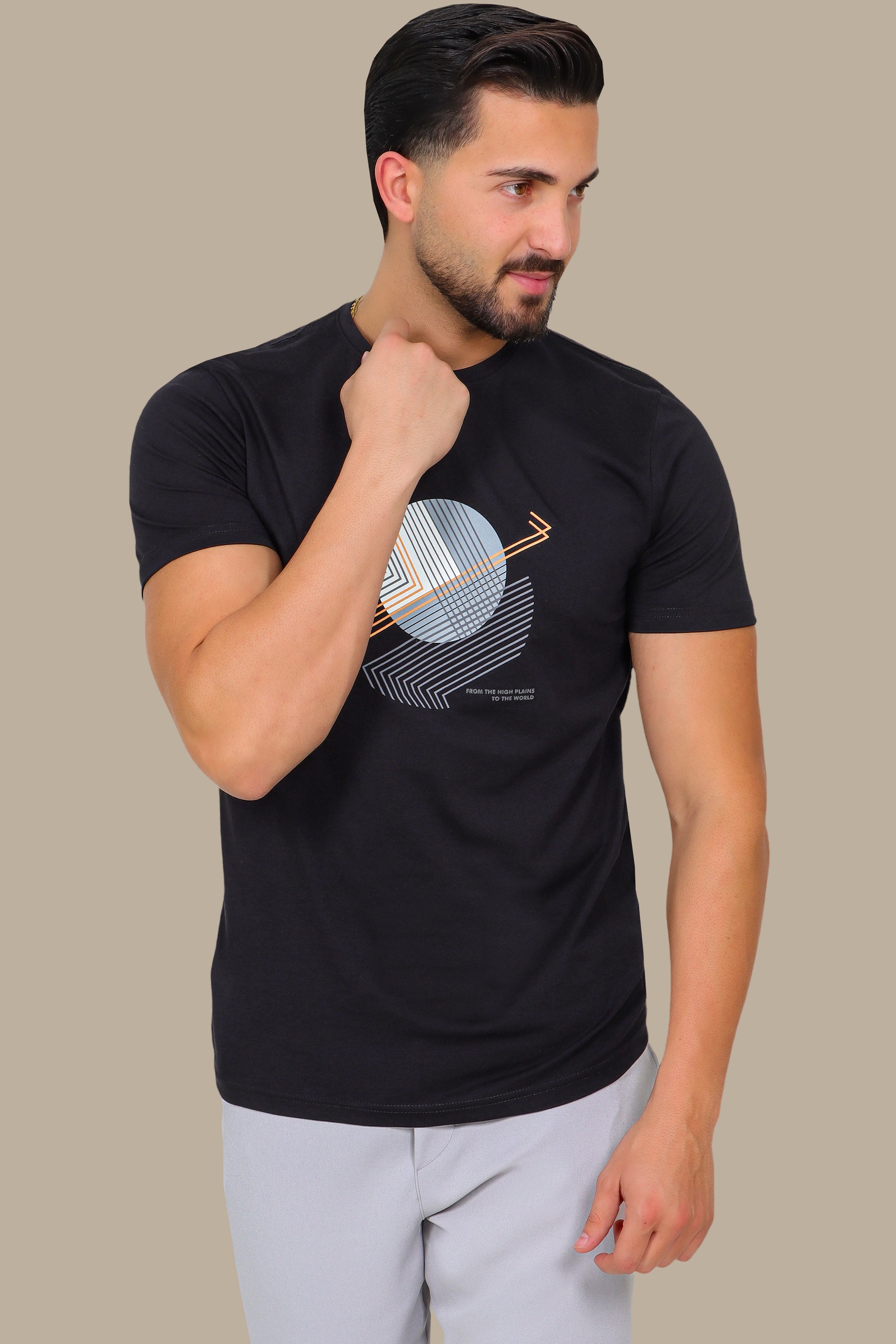 Black T-Shirt with Mid Circle Print