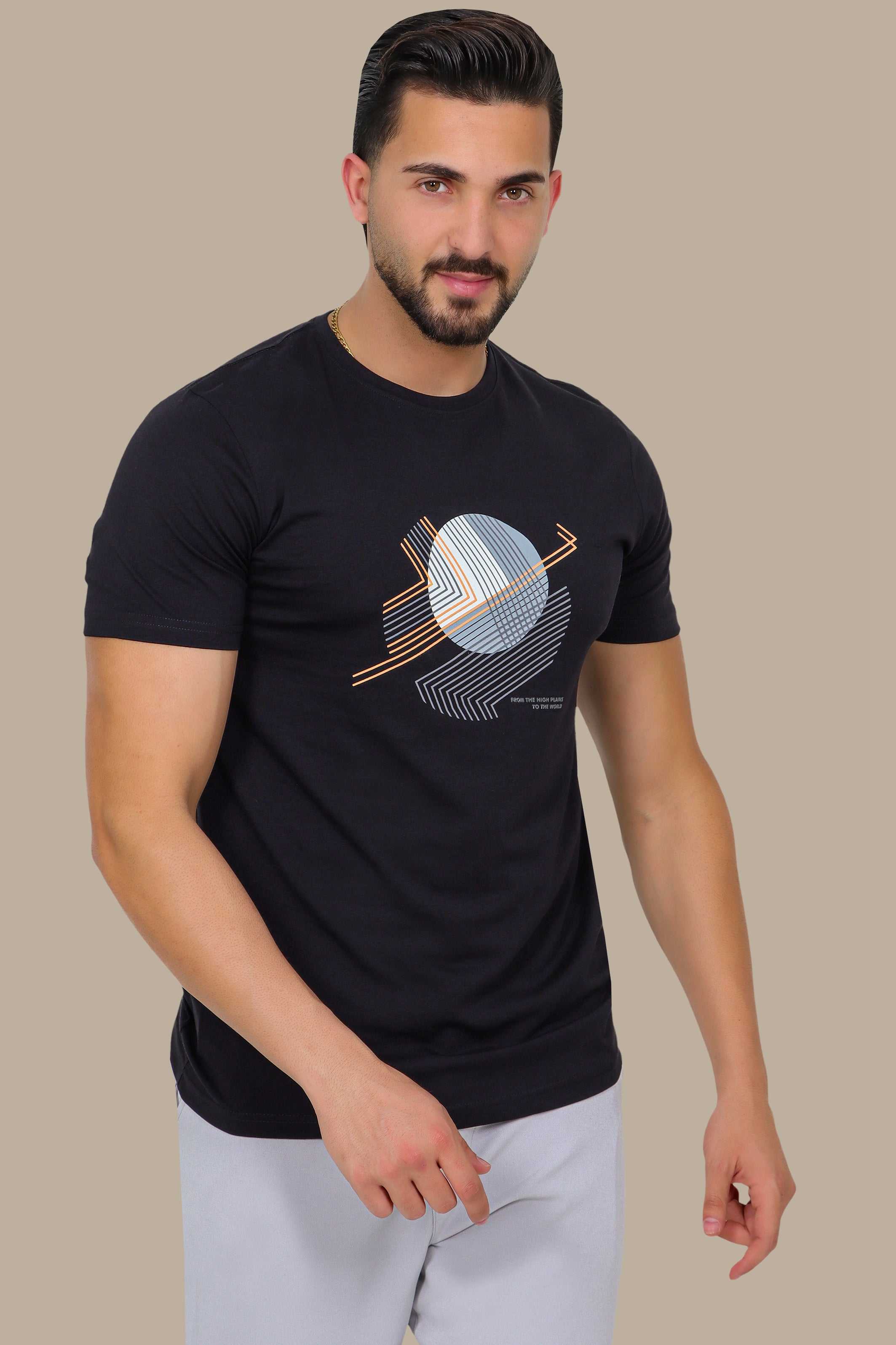 Black T-Shirt with Mid Circle Print