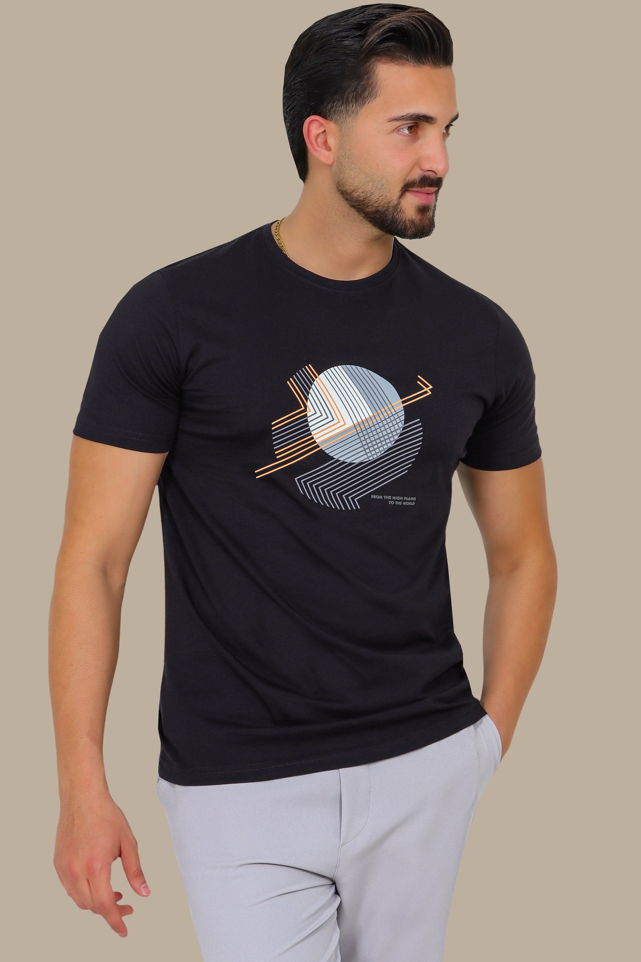 Black T-Shirt with Mid Circle Print