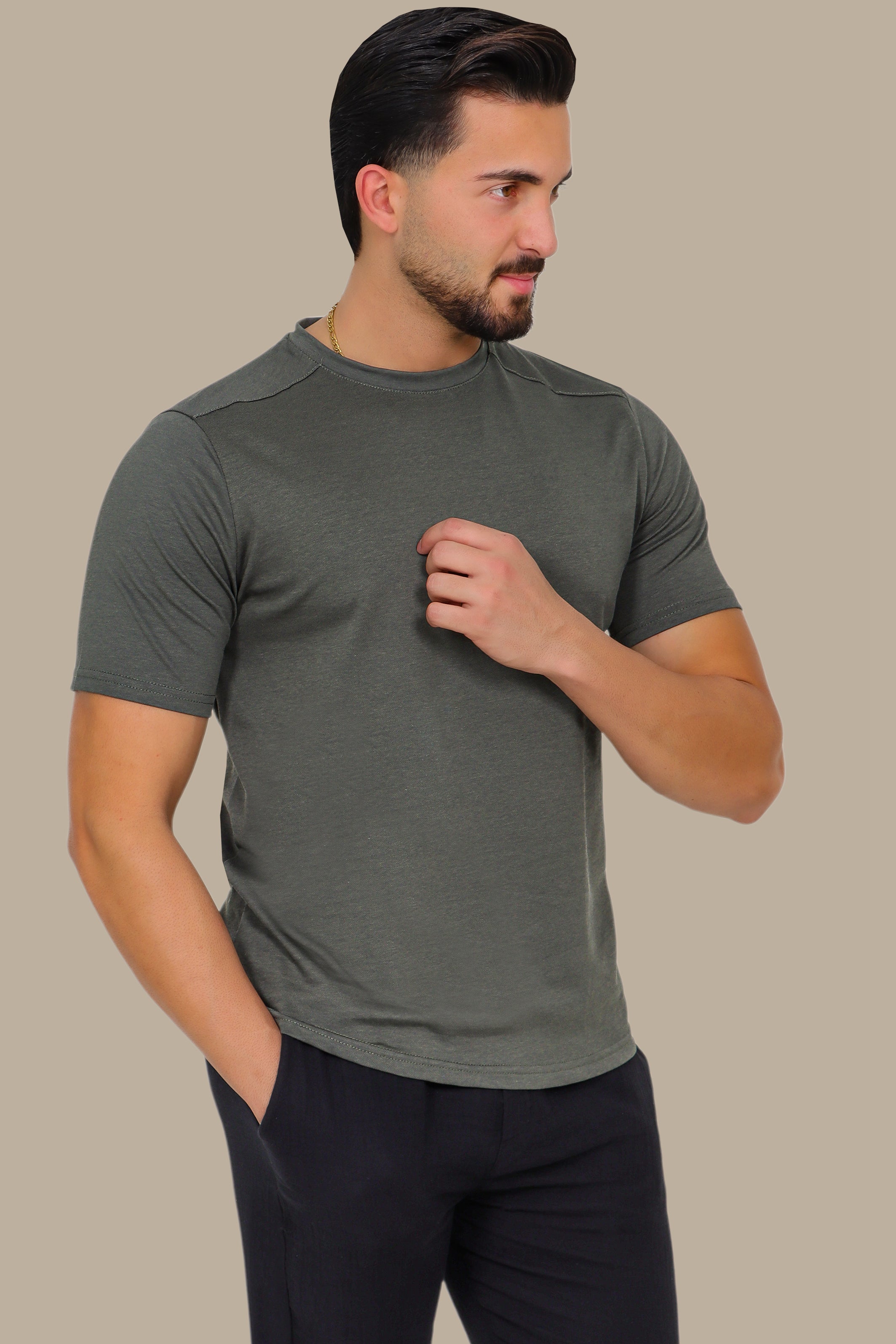 Khaki Oxford Piquet T-Shirt