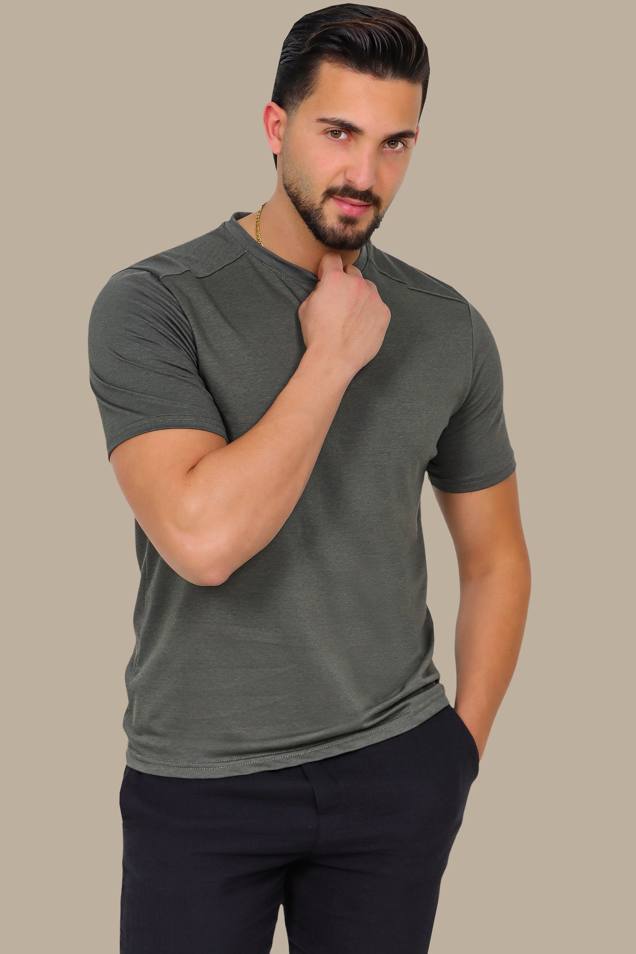 Khaki Oxford Piquet T-Shirt