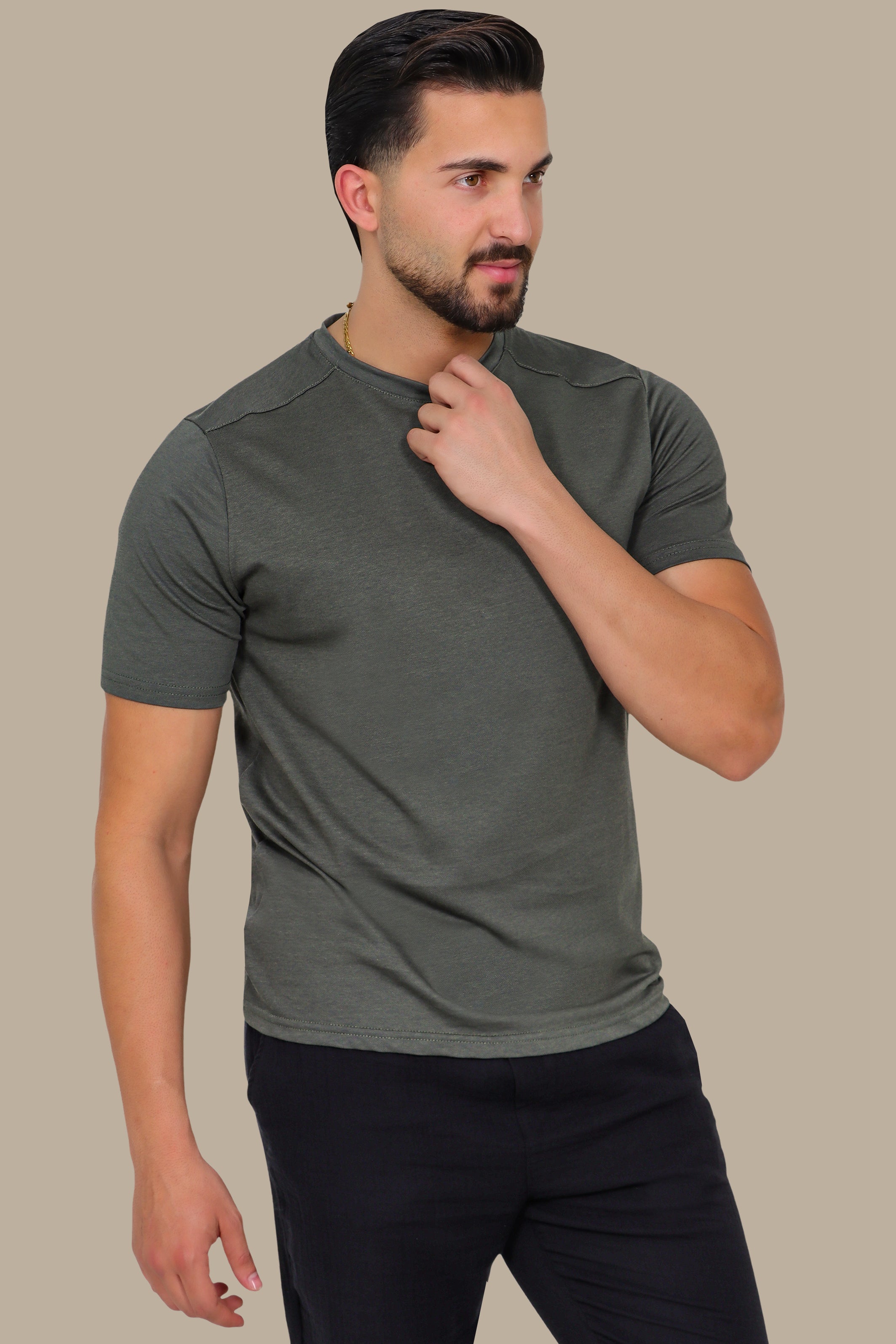 Khaki Oxford Piquet T-Shirt