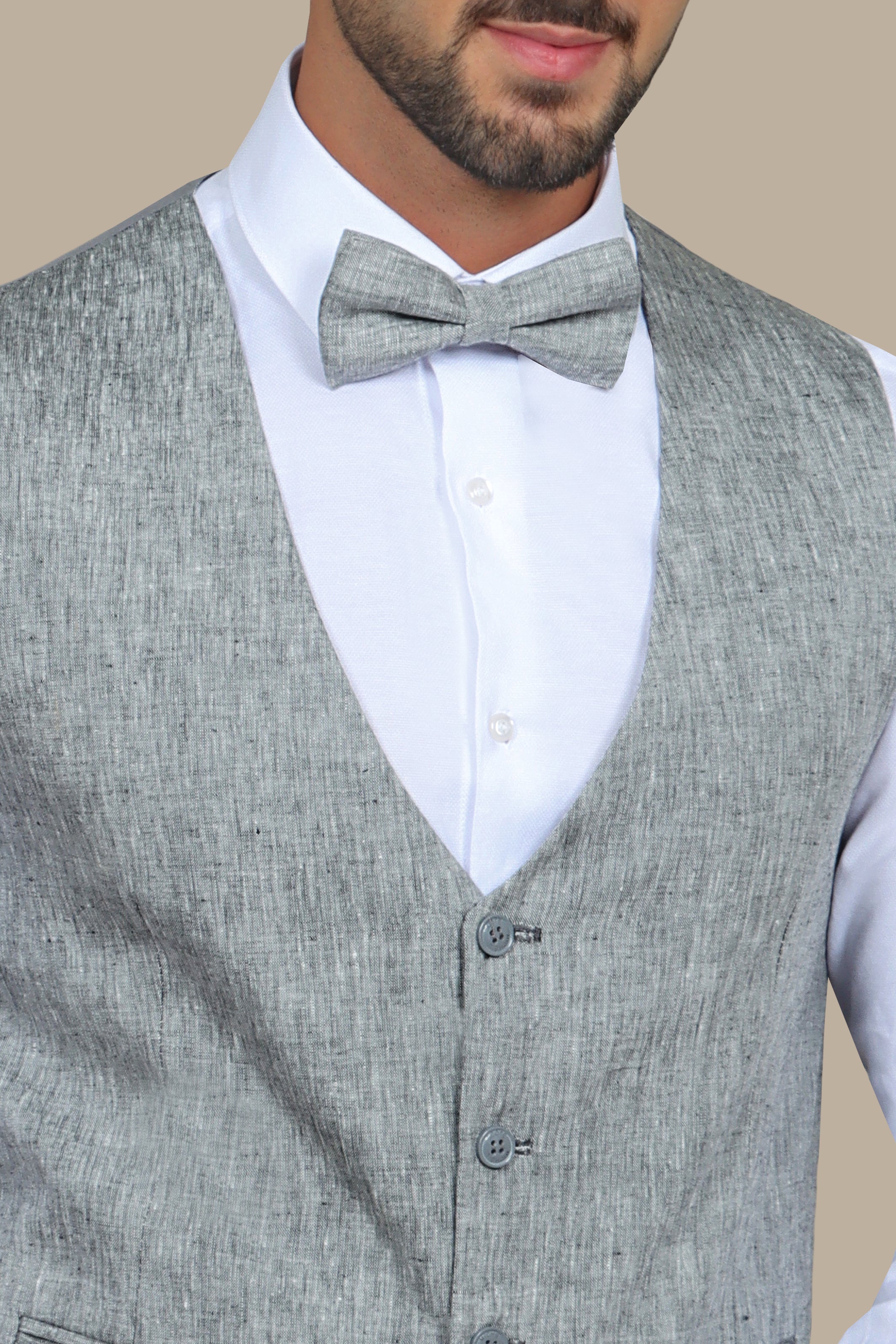 Timeless Elegance: Grey Linen V-Neck Vest