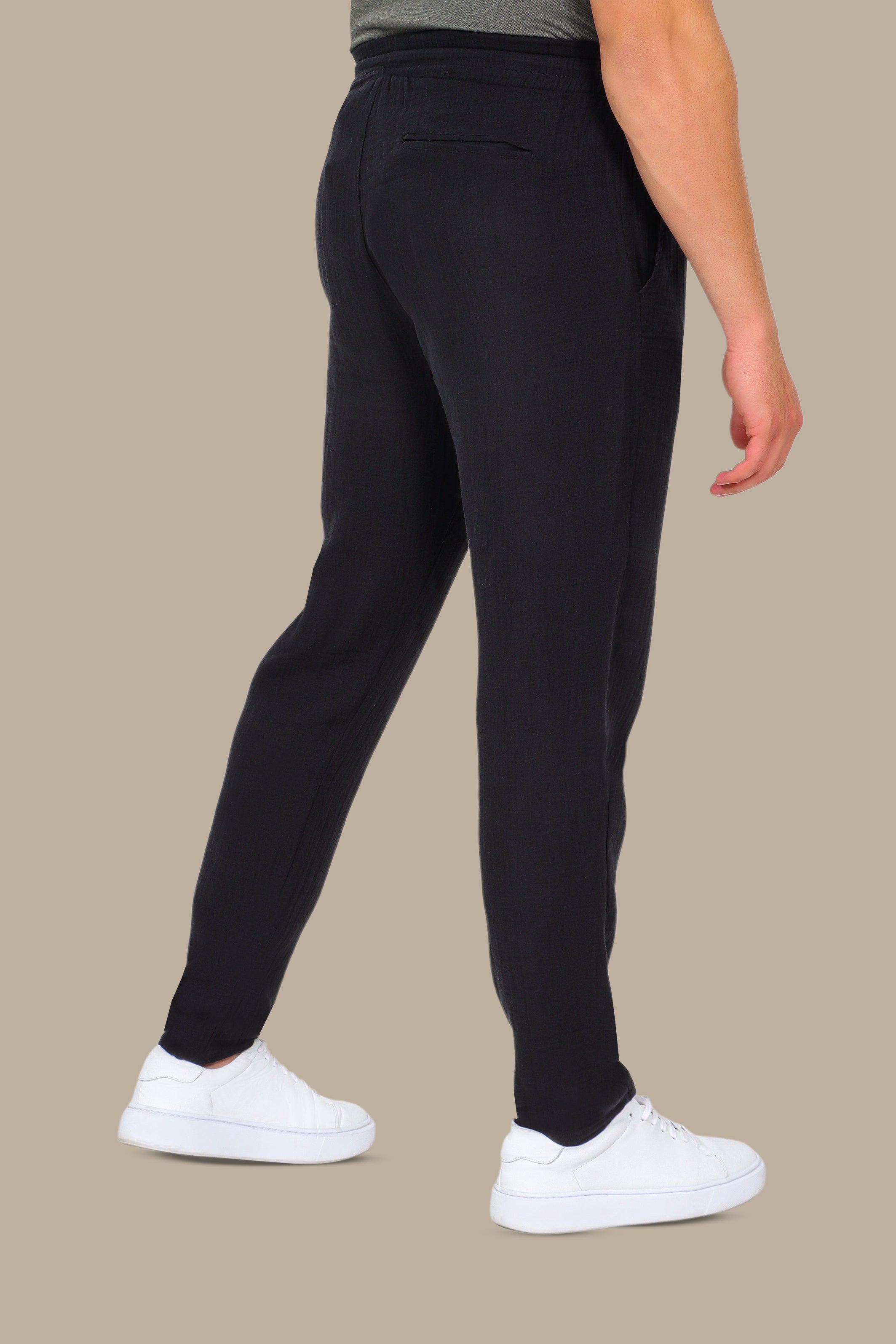 Black Slim-Fit Linen Pants