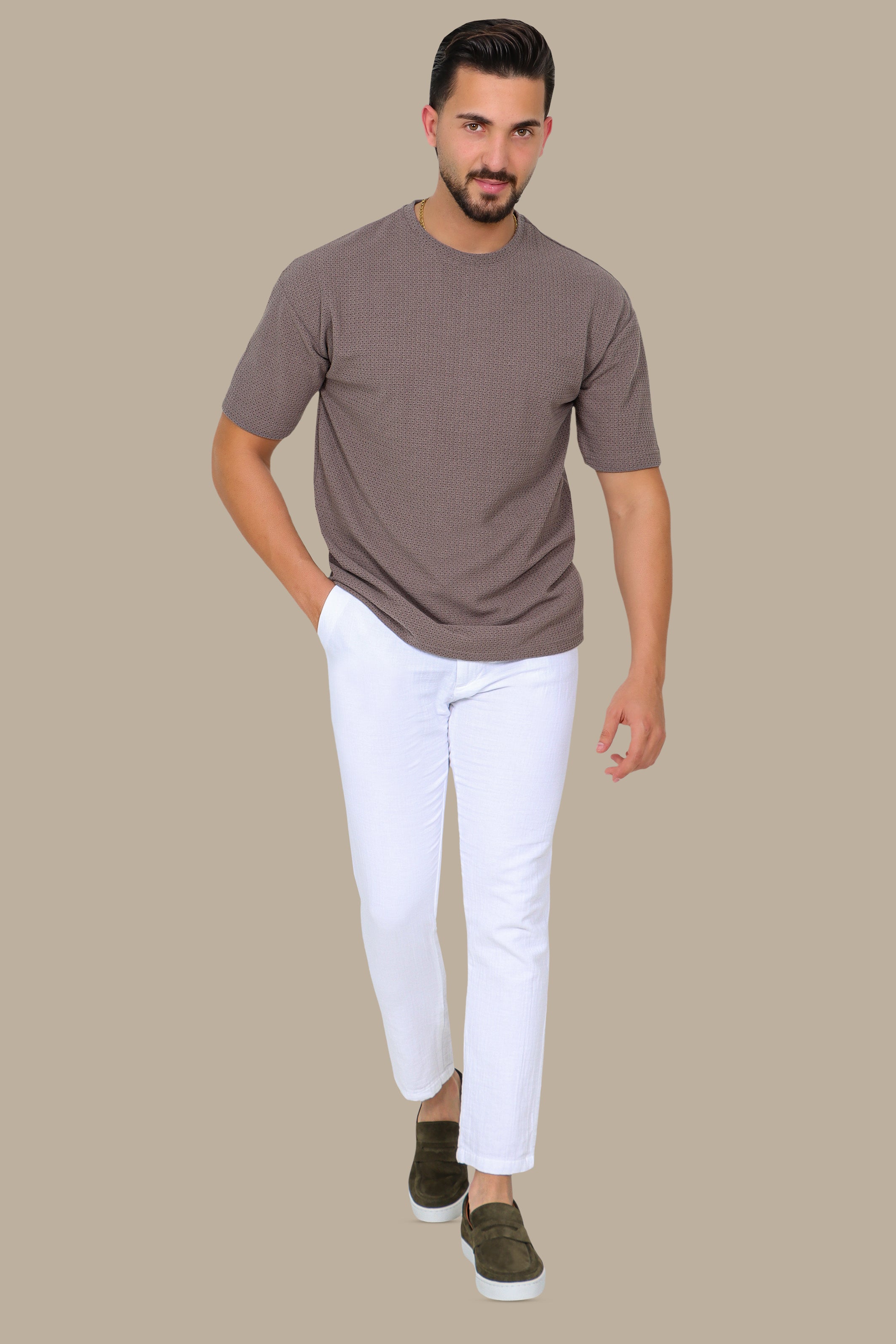Mocha Oversized T-Shirt with Short Sleeves