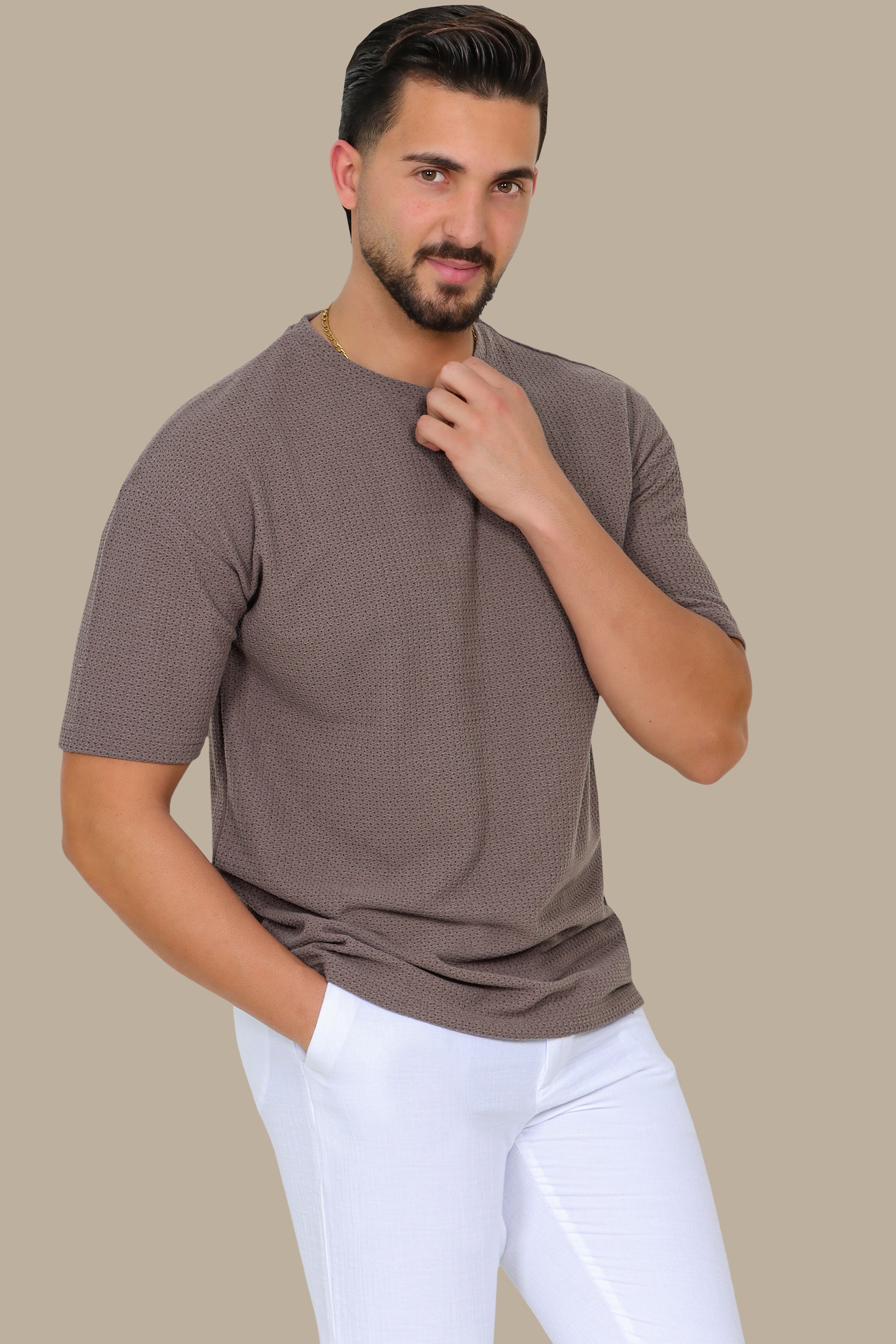 Mocha Oversized T-Shirt with Short Sleeves