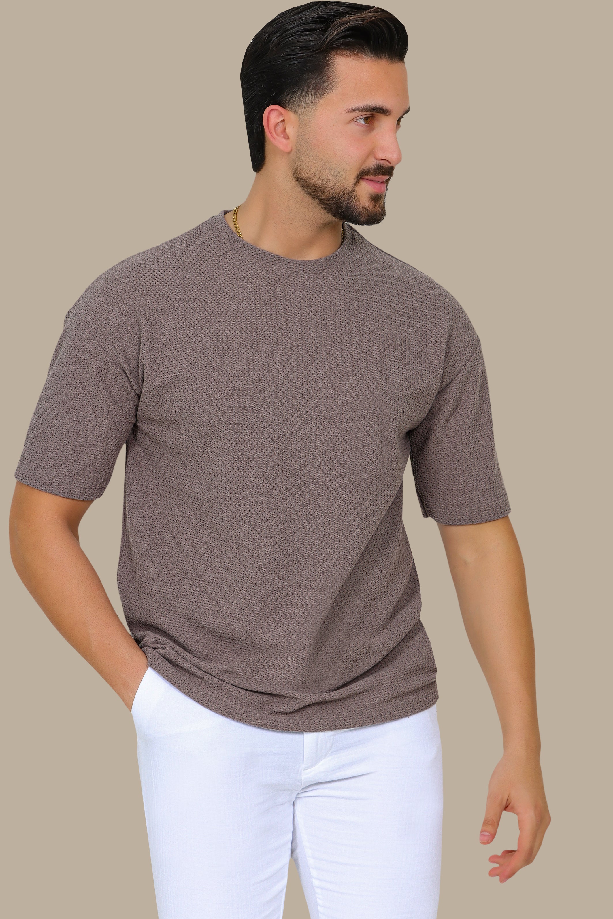 Mocha Oversized T-Shirt with Short Sleeves